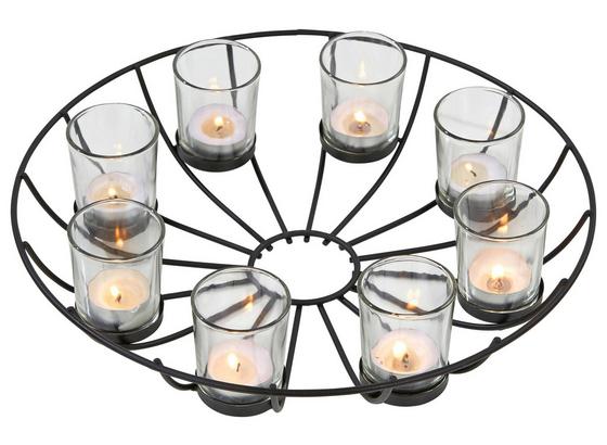 Teelichthalter für 8 Teelichter - Schwarz, MODERN, Glas/Metall (35cm) Teelichthalter für 8 Teelichter - Schwarz, MODERN, Glas/Metall (35cm)