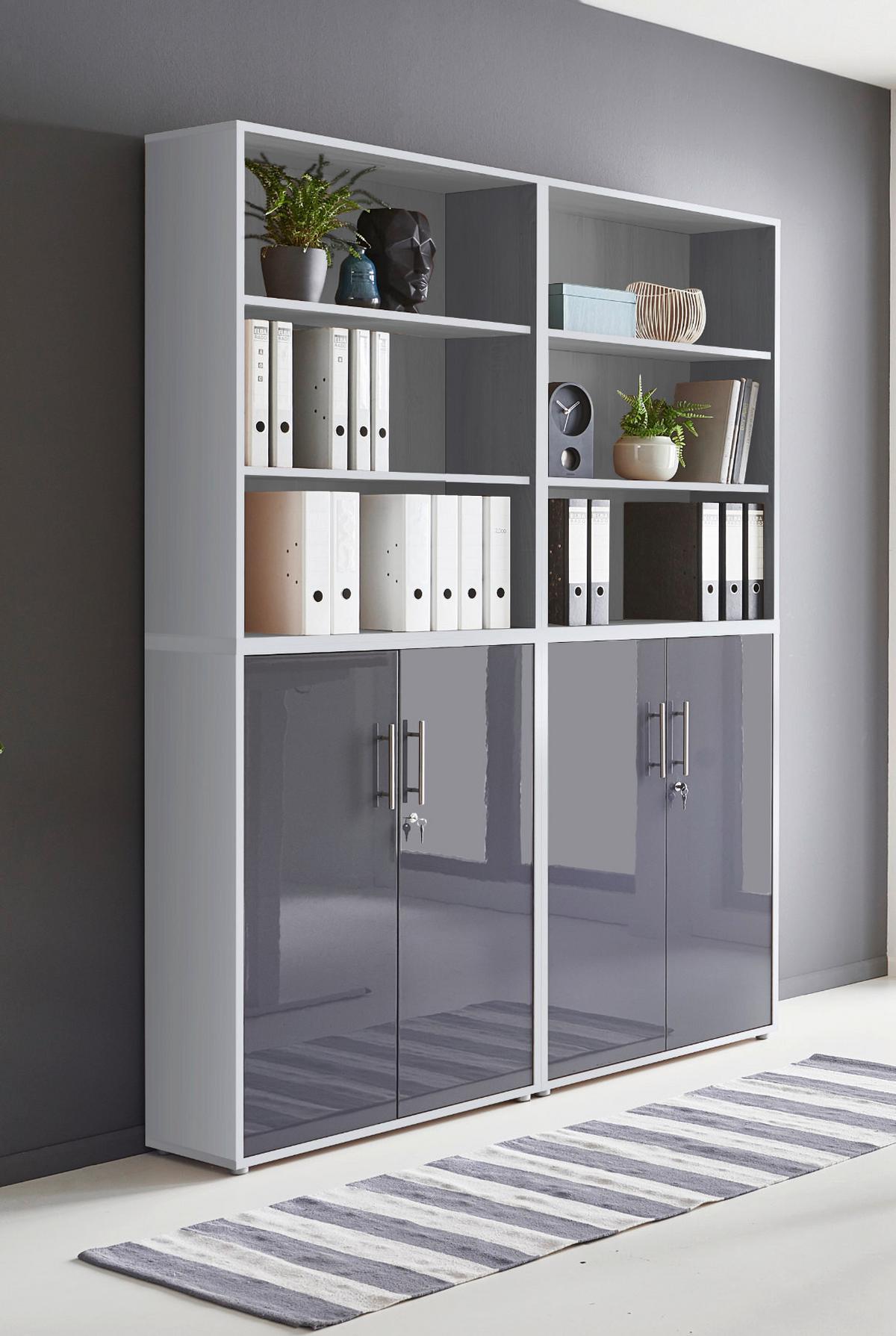 Büro Office Edition Grau/anthrazit Hochglanz - Anthrazit Hochglanz/Grau, MODERN, Holzwerkstoff/Metall - MID.YOU