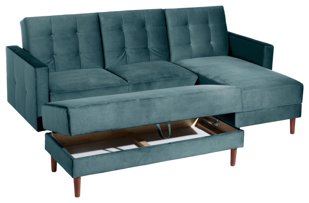 Ecksofa Mit Schlaffunktion Easy Relax Blau Samt - Blau/Eschefarben, Design, Textil (223/152cm) - Max Winzer