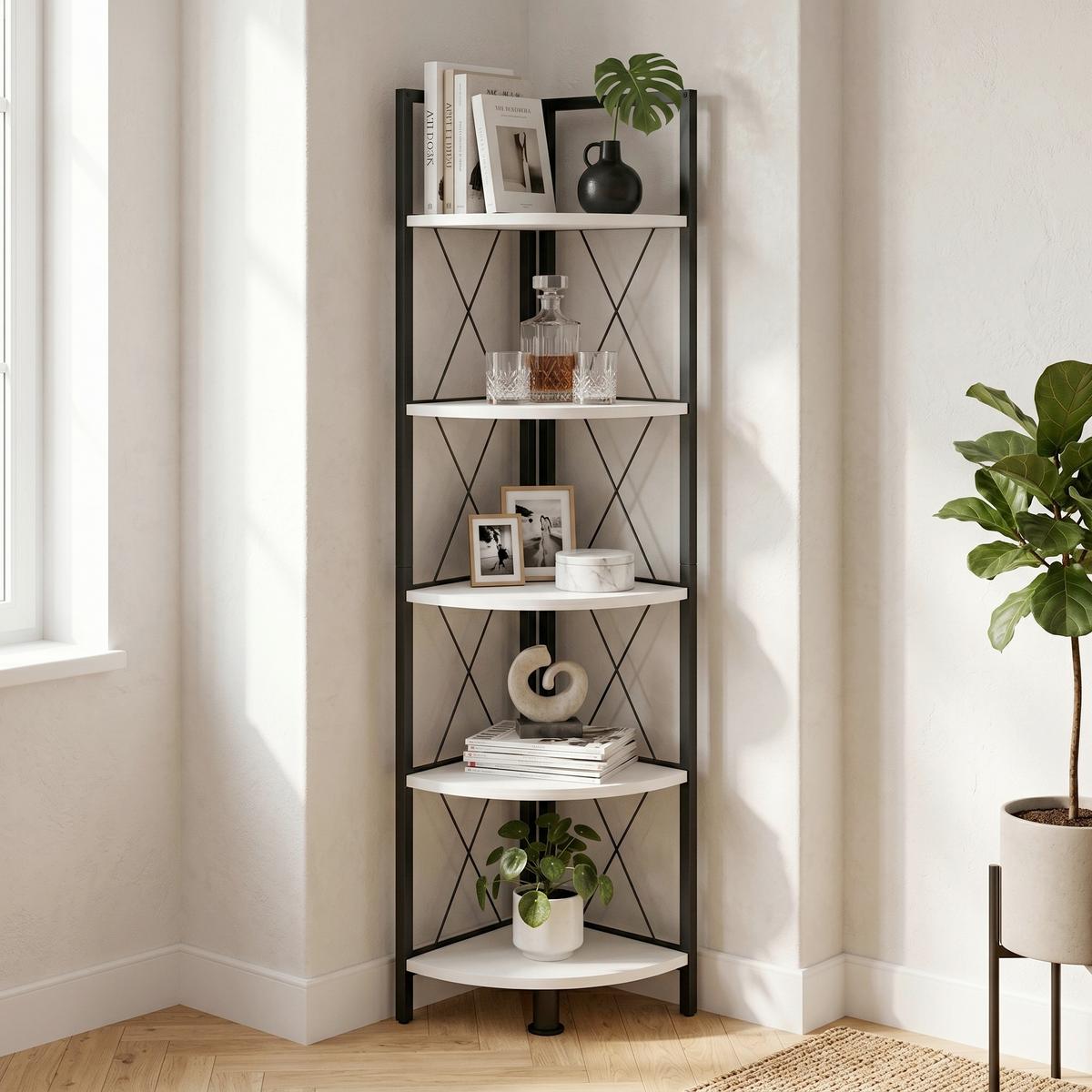 ROHOVÝ REGÁL INSASI 5 ECKREGAL - čierna/biela, Design, kov/kompozitné drevo (34/160/34cm) - MID.YOU