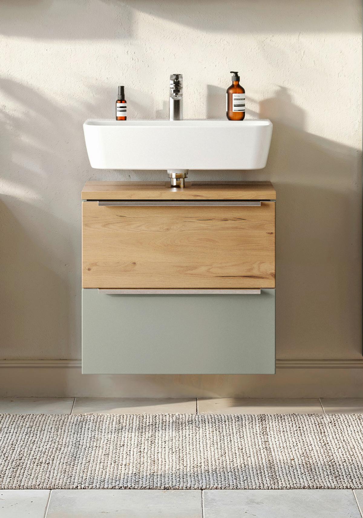 WASCHBECKENUNTERSCHRANK Schilfgrün/Wildeiche B: 60cm - Schilfgrün/Wildeiche, Trend, Holzwerkstoff (60/54/35cm) - Held