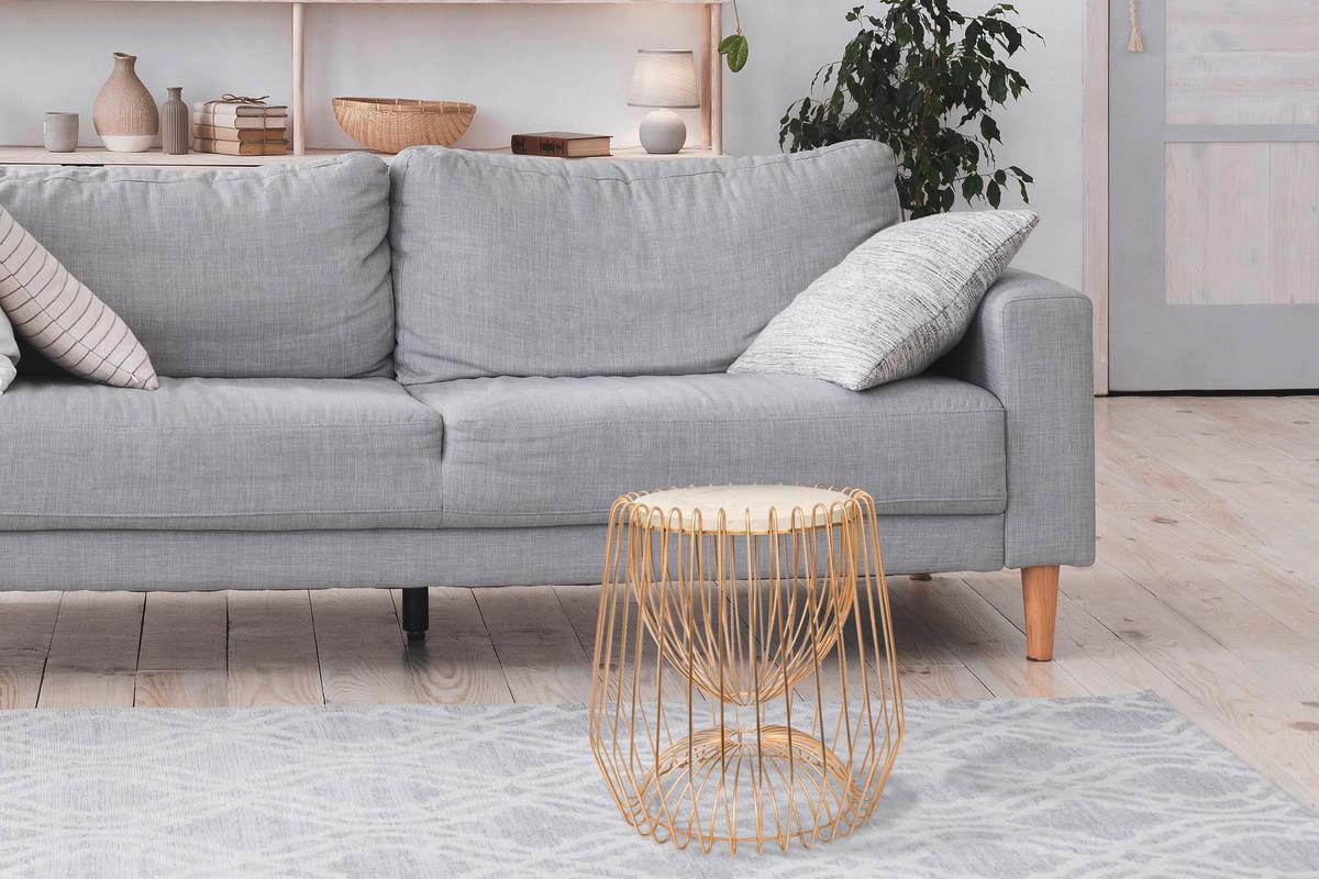 Príručný stolík mramor, biela/mosadzná - biela/mosadzná, Basics, kov/kameň (50/50/51cm) - Kayoom