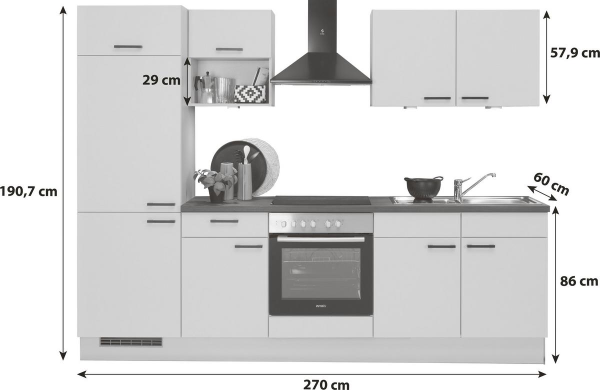 Kuchyňský blok PN80 vč.4 elektrospotřebičů a dřezu - kašmírová/antracitová, Moderní, kompozitní dřevo/plast (270cm) - Pino