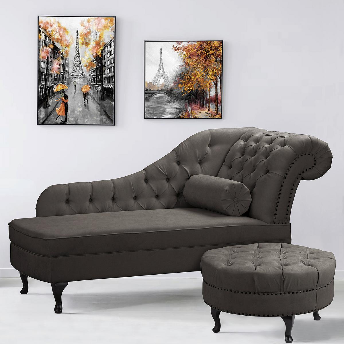 Récamiere Pako Graubraun B: 185cm - Graubraun/Braun, Design, Textil (185/93/75cm) - Livetastic