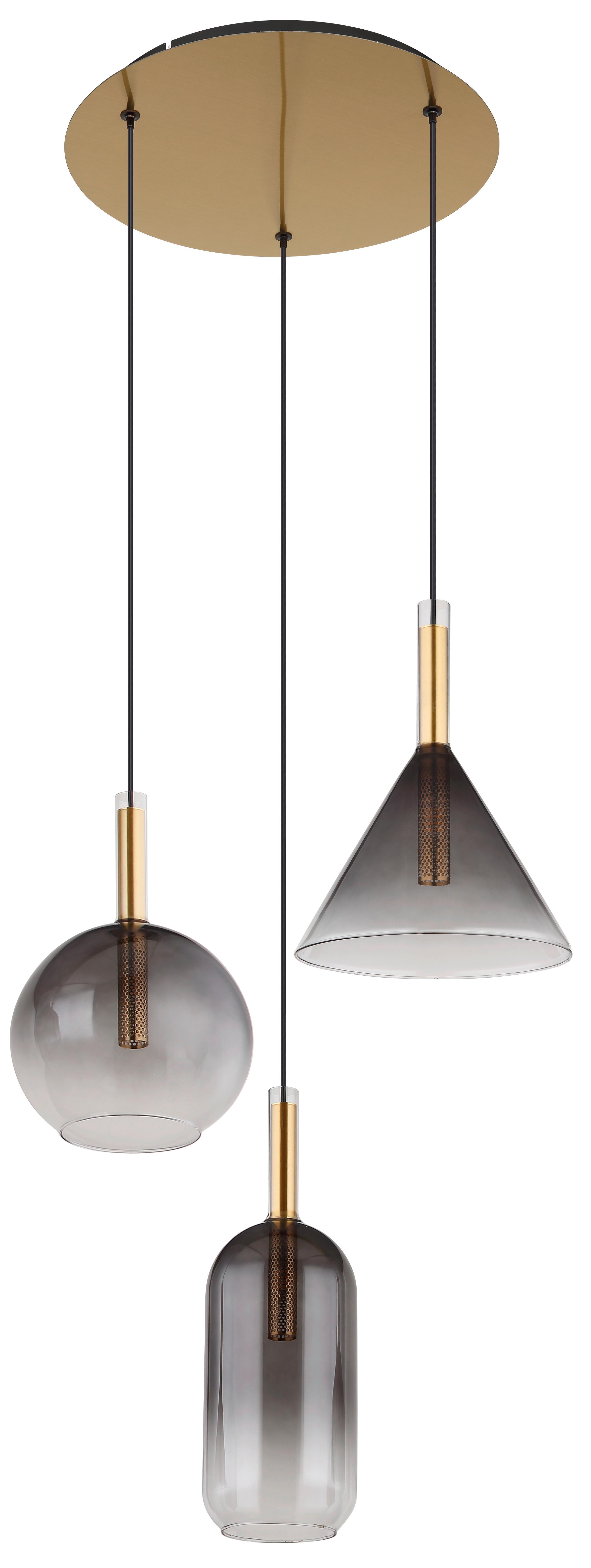 Hängeleuchte 16045-3h - Klar/Messingfarben, Design, Glas/Metall (43/150cm) - Globo