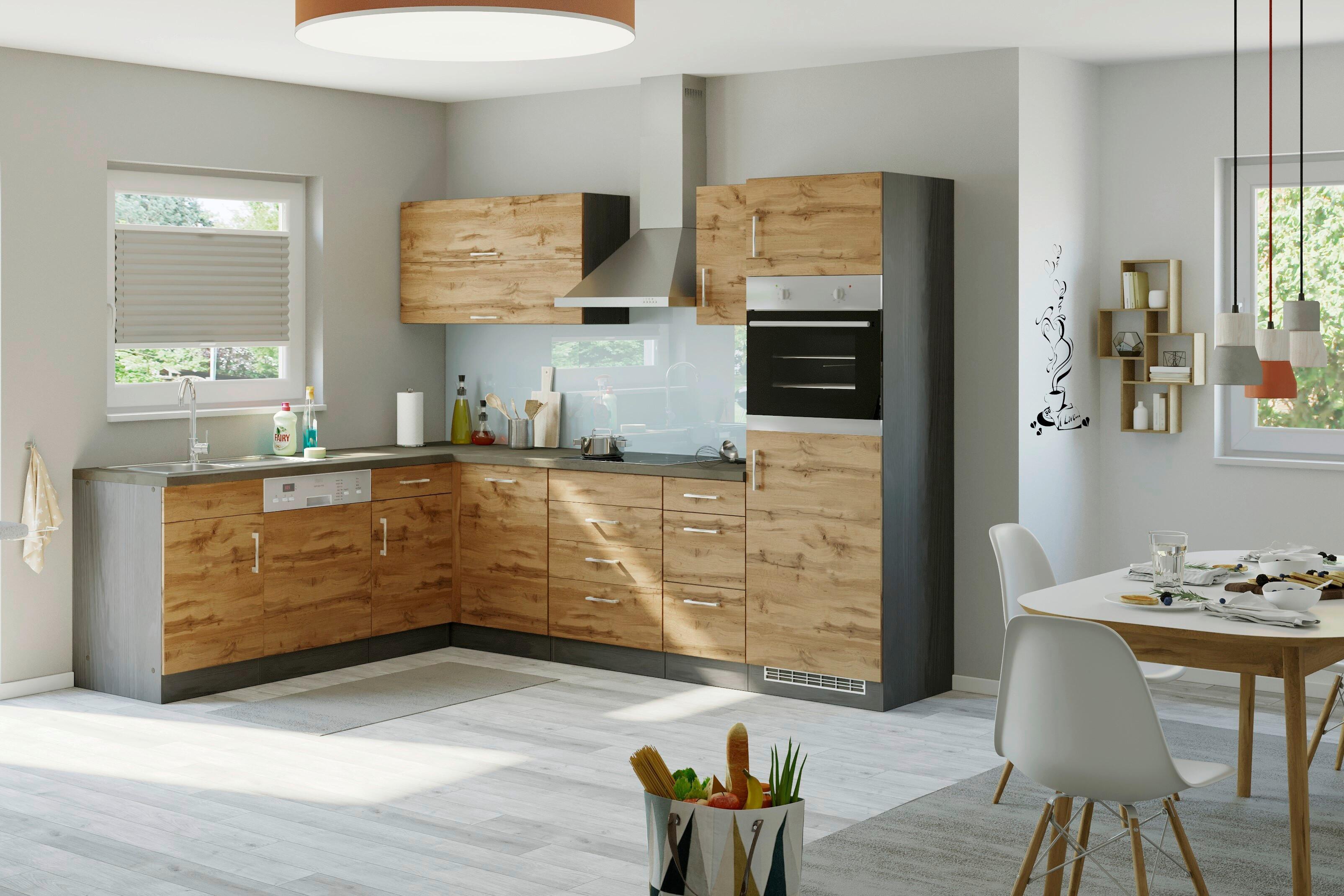 Eckküche Winkelblock ohne Geräte 270x210 cm Eichefarben - Eichefarben/Anthrazit, MODERN, Holzwerkstoff (210/270cm) - Held