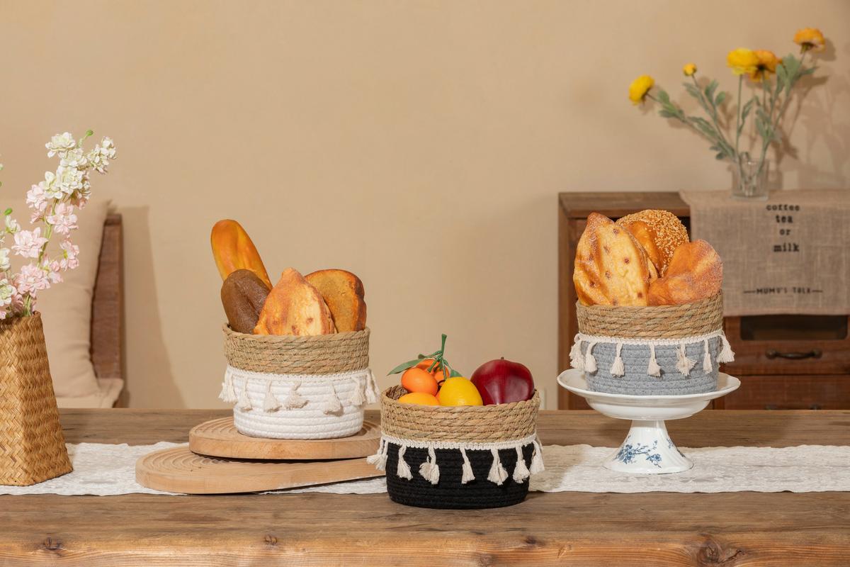 Aufbewahrungskörbchen Lisa - Schwarz/Weiß, KONVENTIONELL, Naturmaterialien/Textil (18/13cm) - Ondega