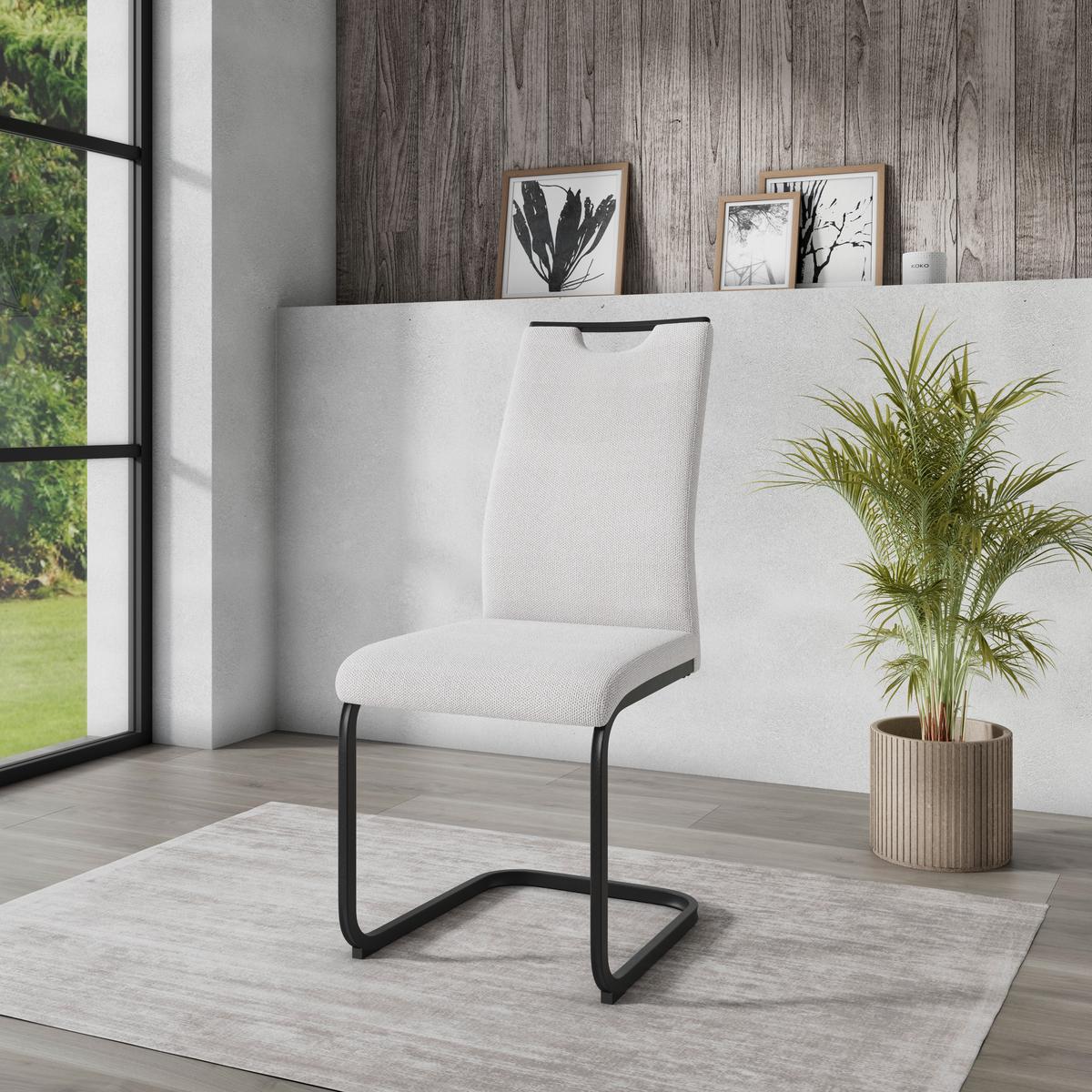 Schwingstuhl Maya Webstoff beige, B: 58cm - Beige/Schwarz, Trend, Textil/Metall (58/98/43cm)