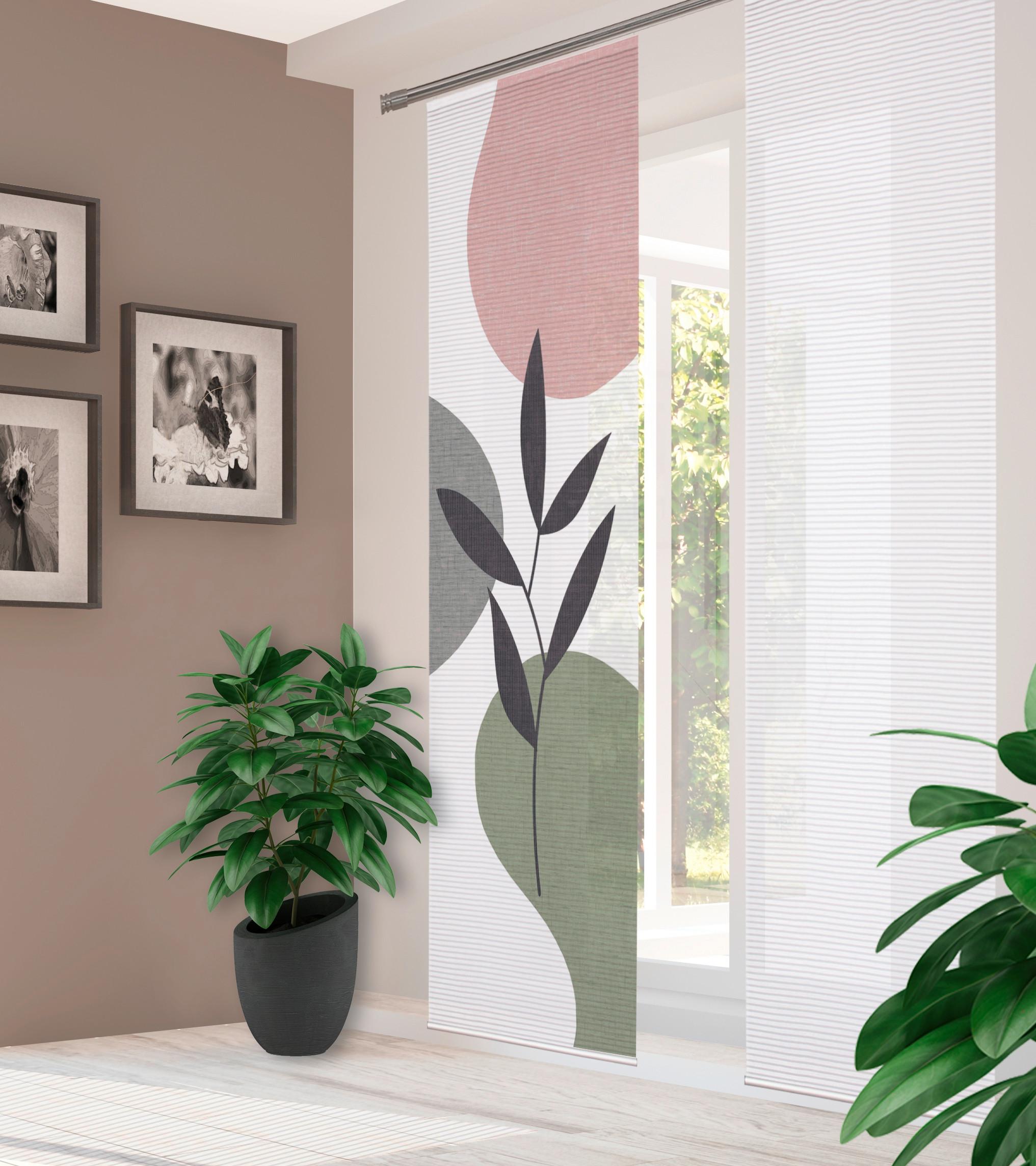 PANELOVÝ ZÁVĚS FRONDA - starorůžová/šalvějově zelená, Natur, textil (60/245cm)