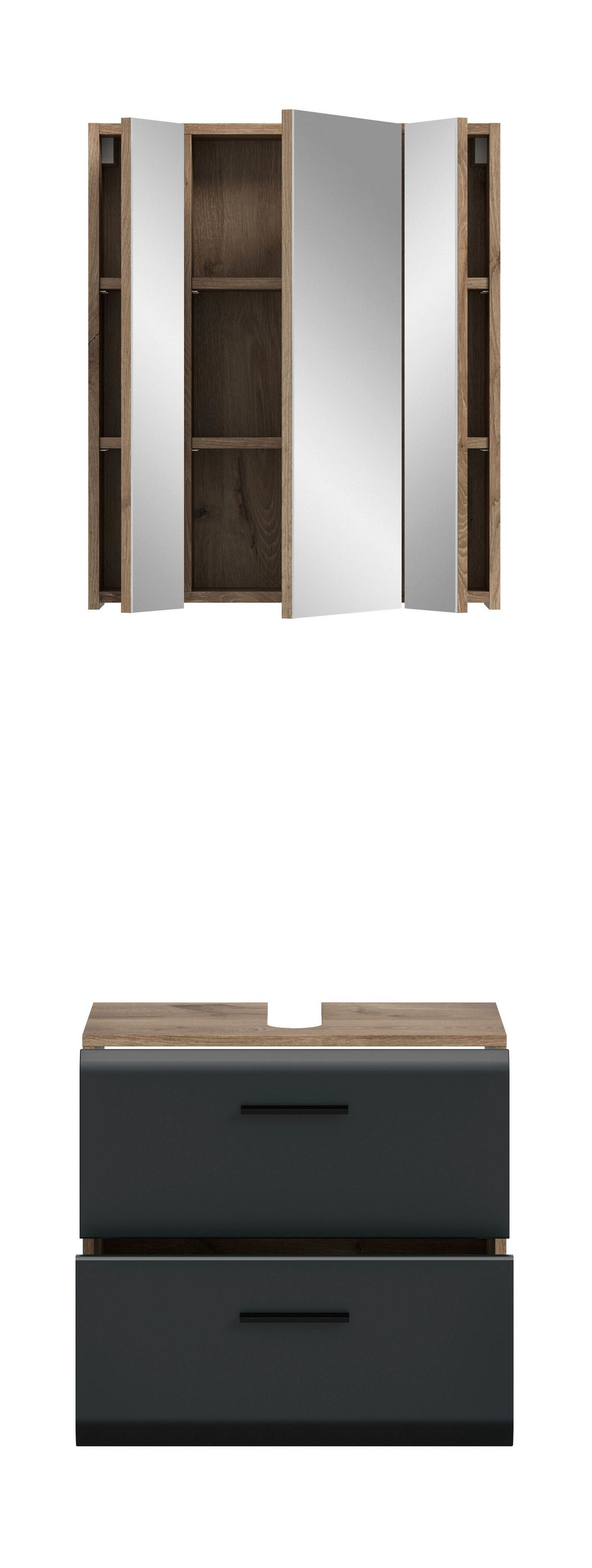 Badezimmer Ice Schwarz /Eiche dunkel Dekor B: 60cm - Eiche dunkel/Schwarz, Trend, Glas/Holzwerkstoff (60cm) - MID.YOU