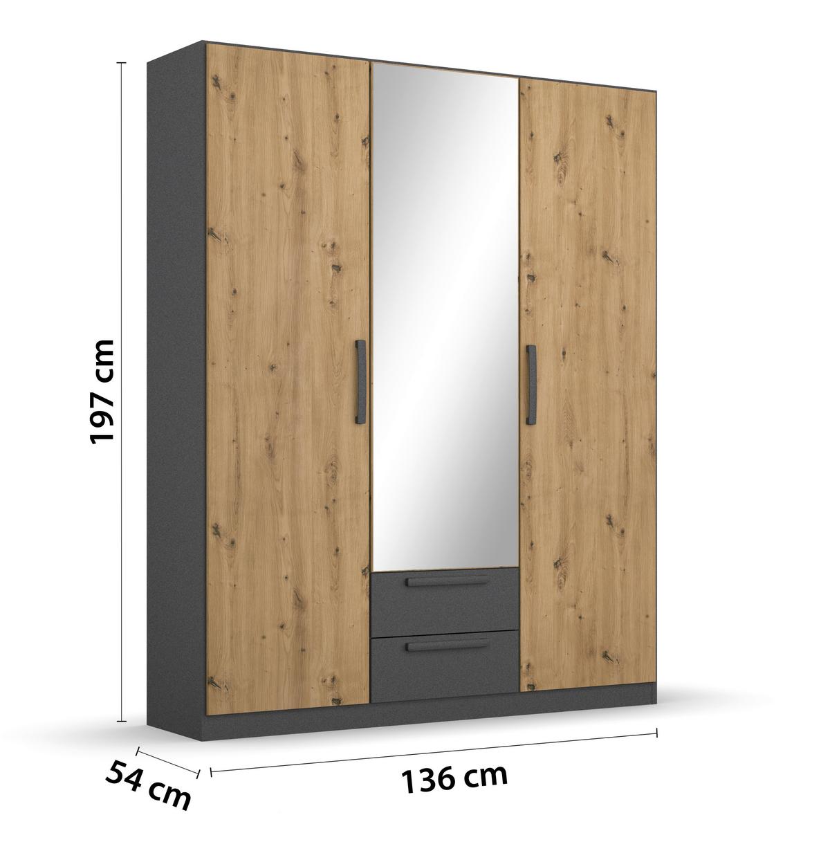 Drehtürenschrank Style-Up Eiche Artisan/Grau B: 136cm - Eiche Artisan/Grau, MODERN, Holzwerkstoff (136/197/54cm) - Rauch Möbel