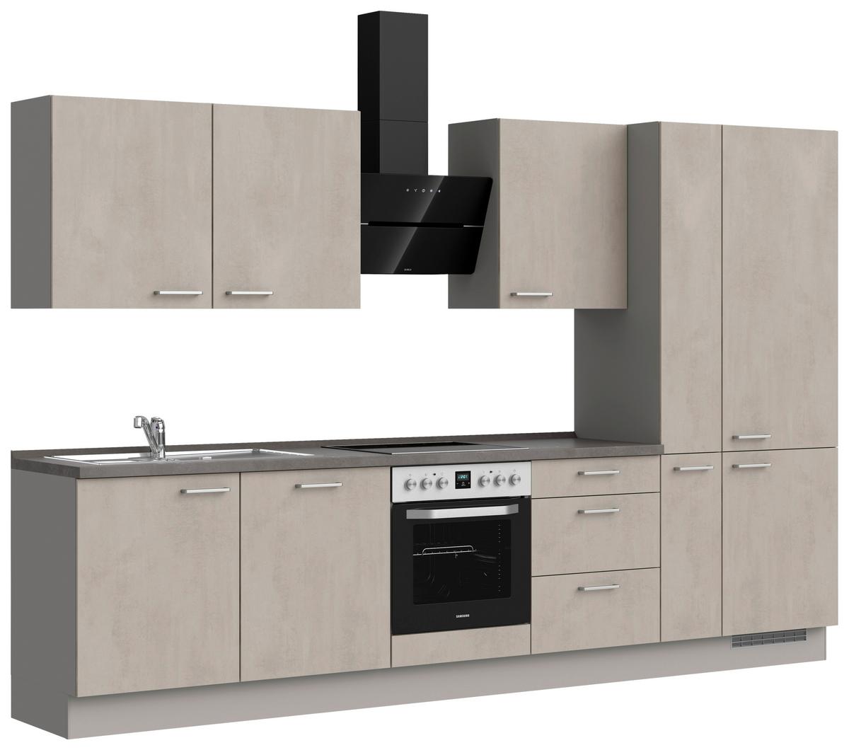 Kuchynská linka 330 cm, šedý betón/ kamenná šedá - sivá/farba ušľachtilej ocele, Modern, kov/kompozitné drevo (330cm) - Nobilia