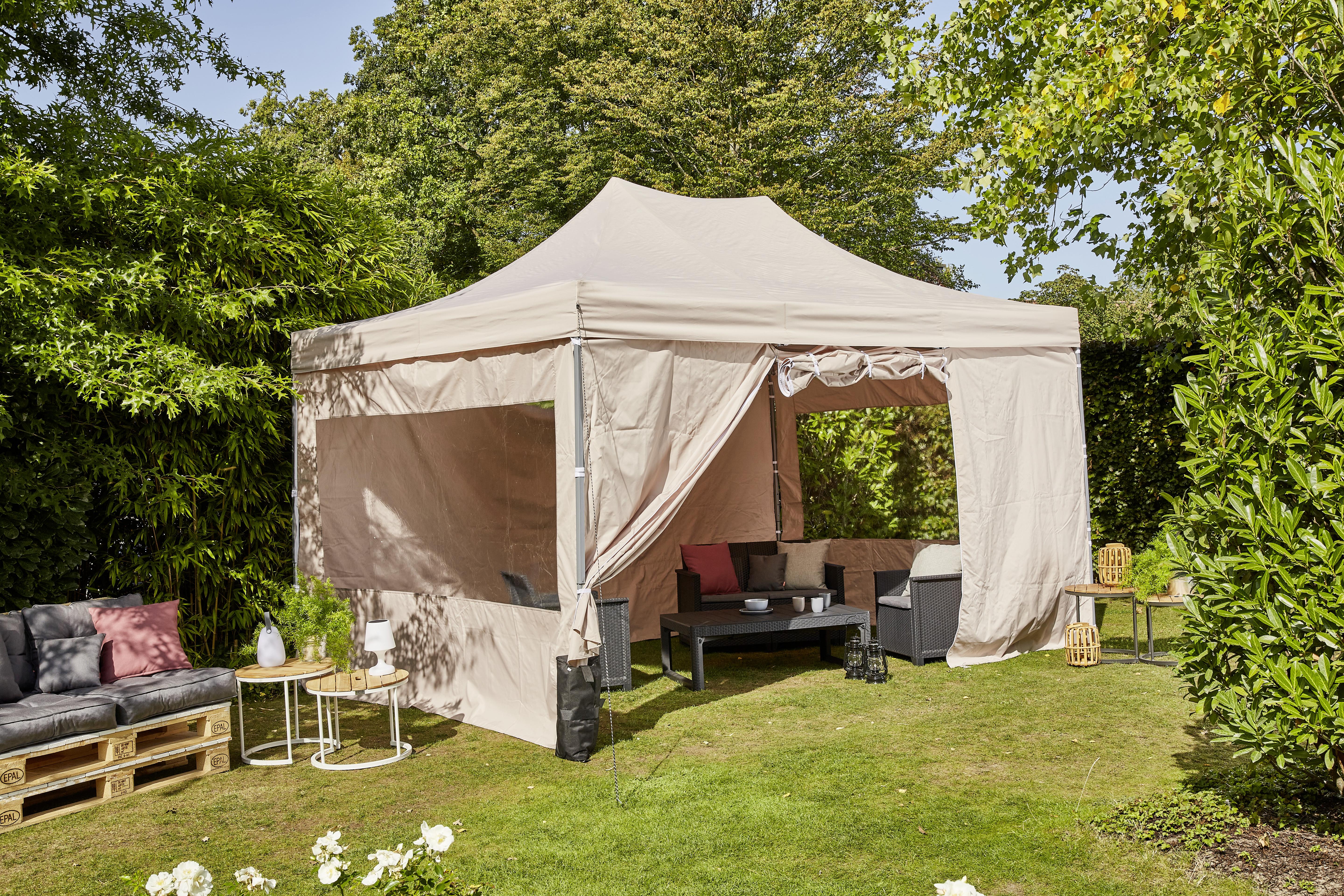 Pavillon L30551 450x300 cm Seitenteilen + Uv-Beständig - Taupe, KONVENTIONELL, Textil/Metall (450/330/300cm) - Siena Garden