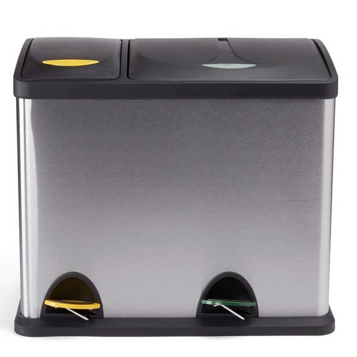 Treteimer 26l Silberfarben Metall Lxbxh: 47x30x40,5 Cm - Silberfarben/Schwarz, Basics, Kunststoff/Metall (47/30/40,5cm)
