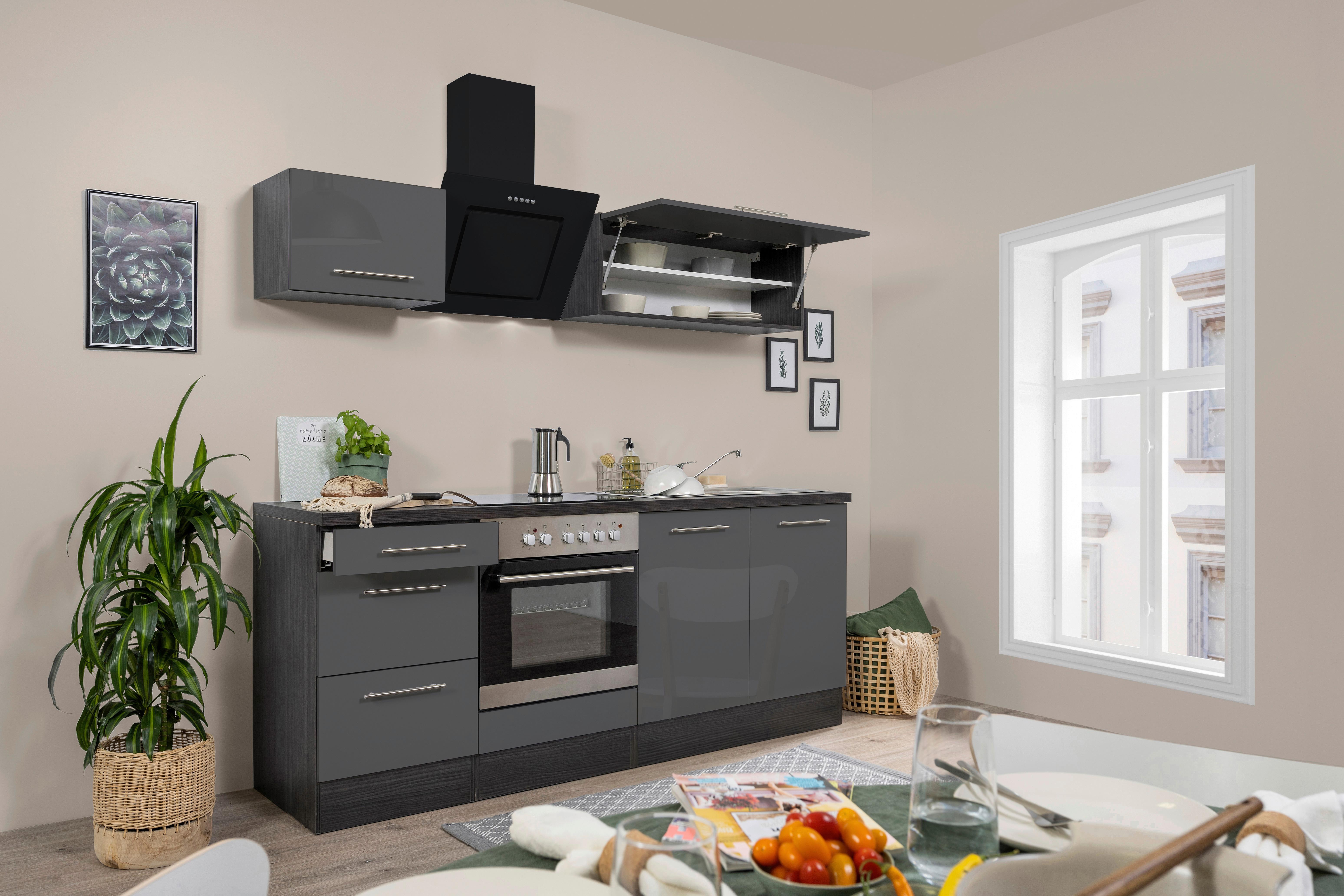Küchenzeile mit Geräten 210 cm Grau - Grau, Basics, Holzwerkstoff (210cm) - Respekta
