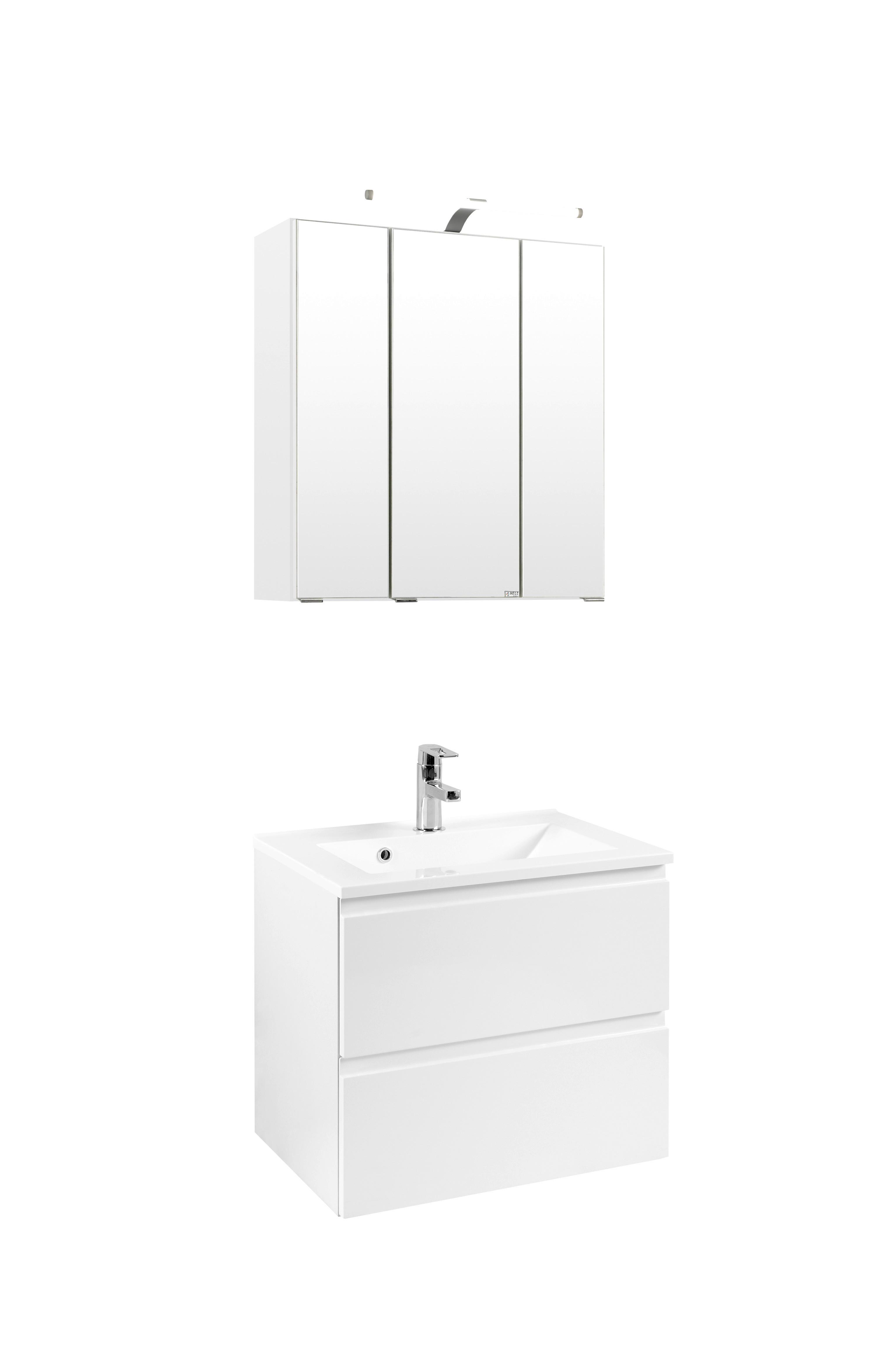 Badmöbel-Set 3-Tlg. inkl. LED Cardiff B: 60 cm, Weiß - Weiß, Design, Holzwerkstoff (60cm) - Held