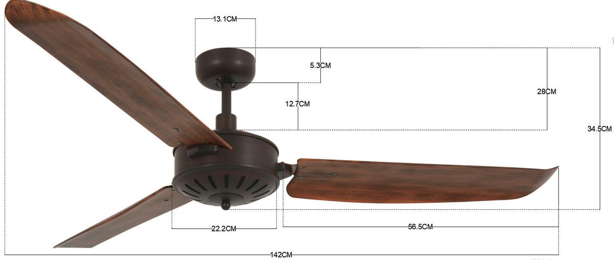 Deckenventilator Airfusion Carolina 3-Flügel, Geräuscharm - Braun/Bronzefarben, Basics, Kunststoff/Metall (142/35cm) - P & B