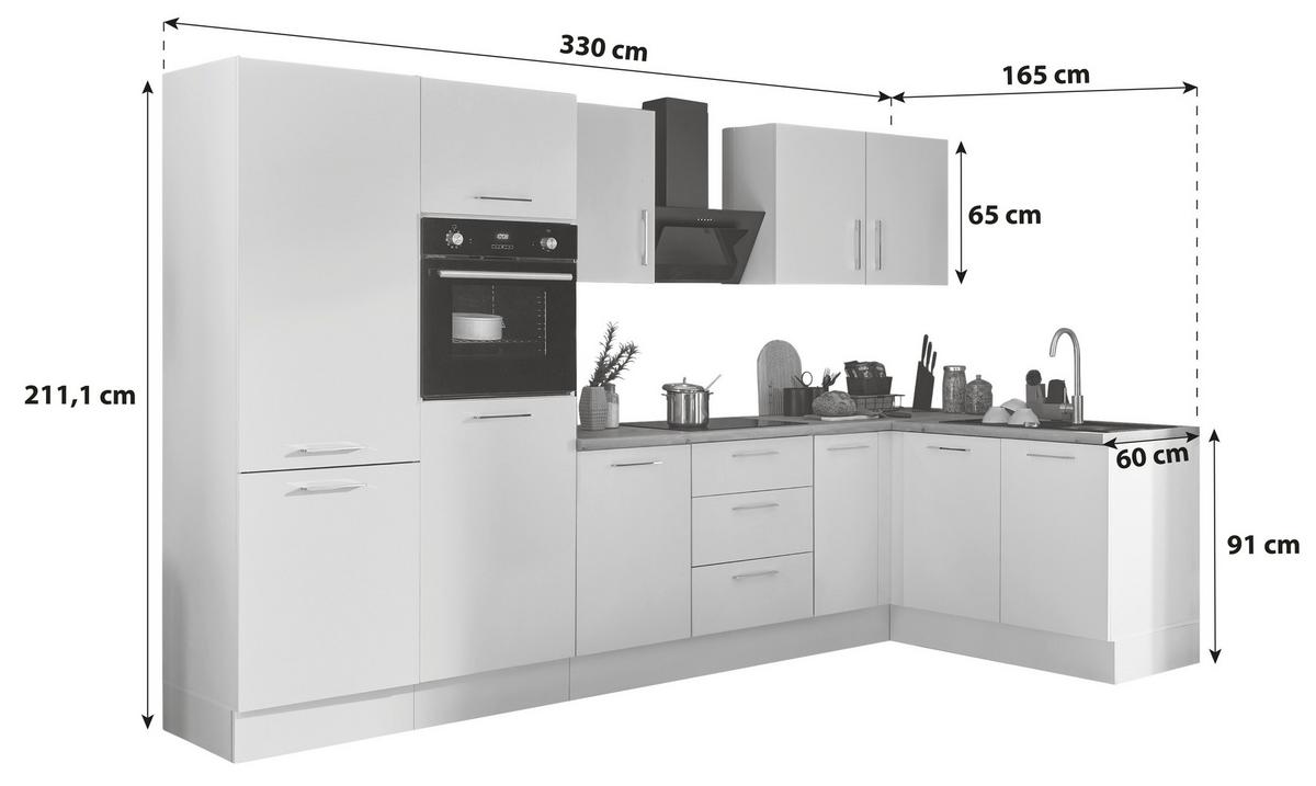 Eckküche Turin Weiß/eiche Dekor 330x165 Cm - Weiß/Eiche Artisan, Basics, Holzwerkstoff (330/165cm) - MID.YOU