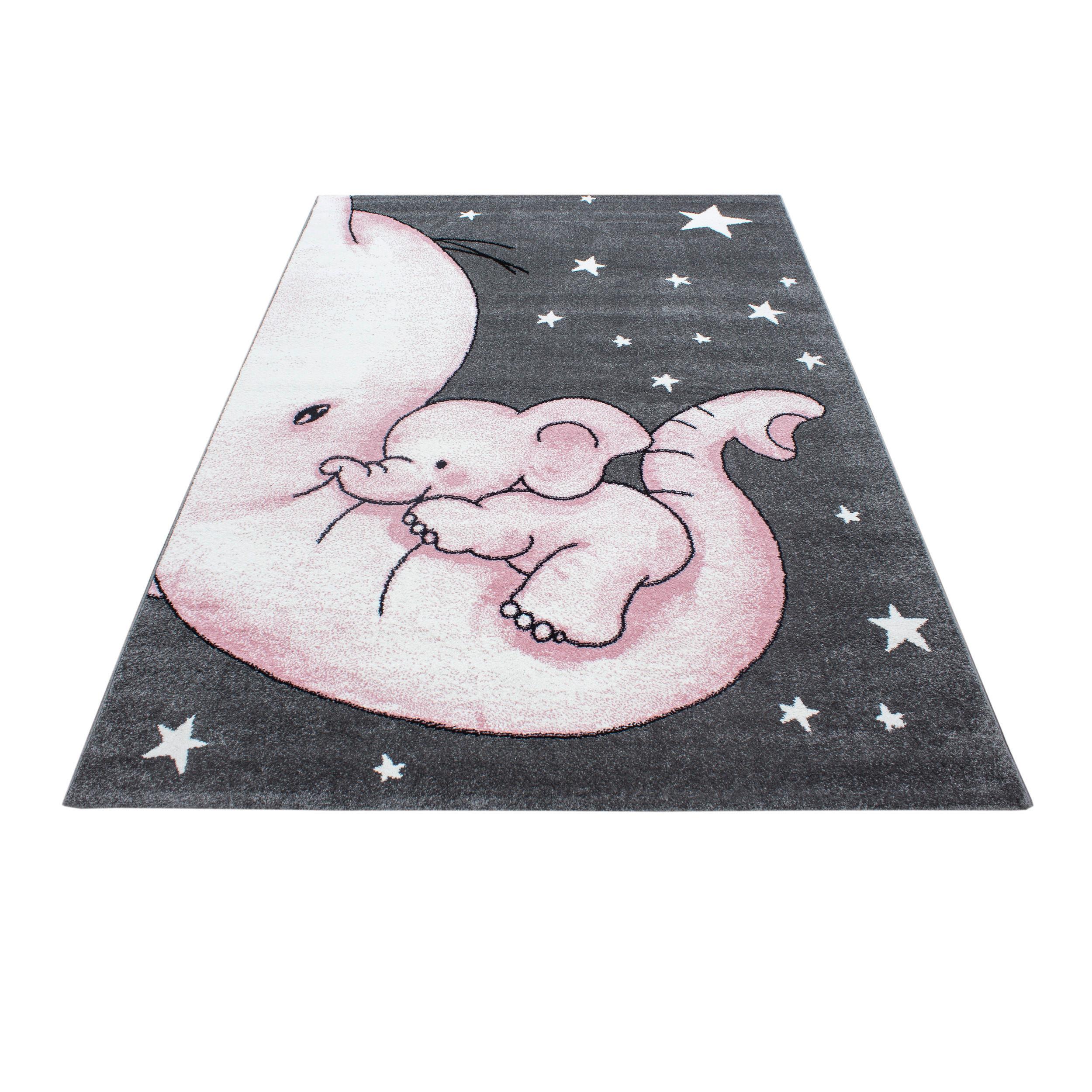 Kinderteppich Elefant Grau/Weiß/Pink Kids 120x170 cm - Pink/Weiß, Trend, Textil (120/170cm)