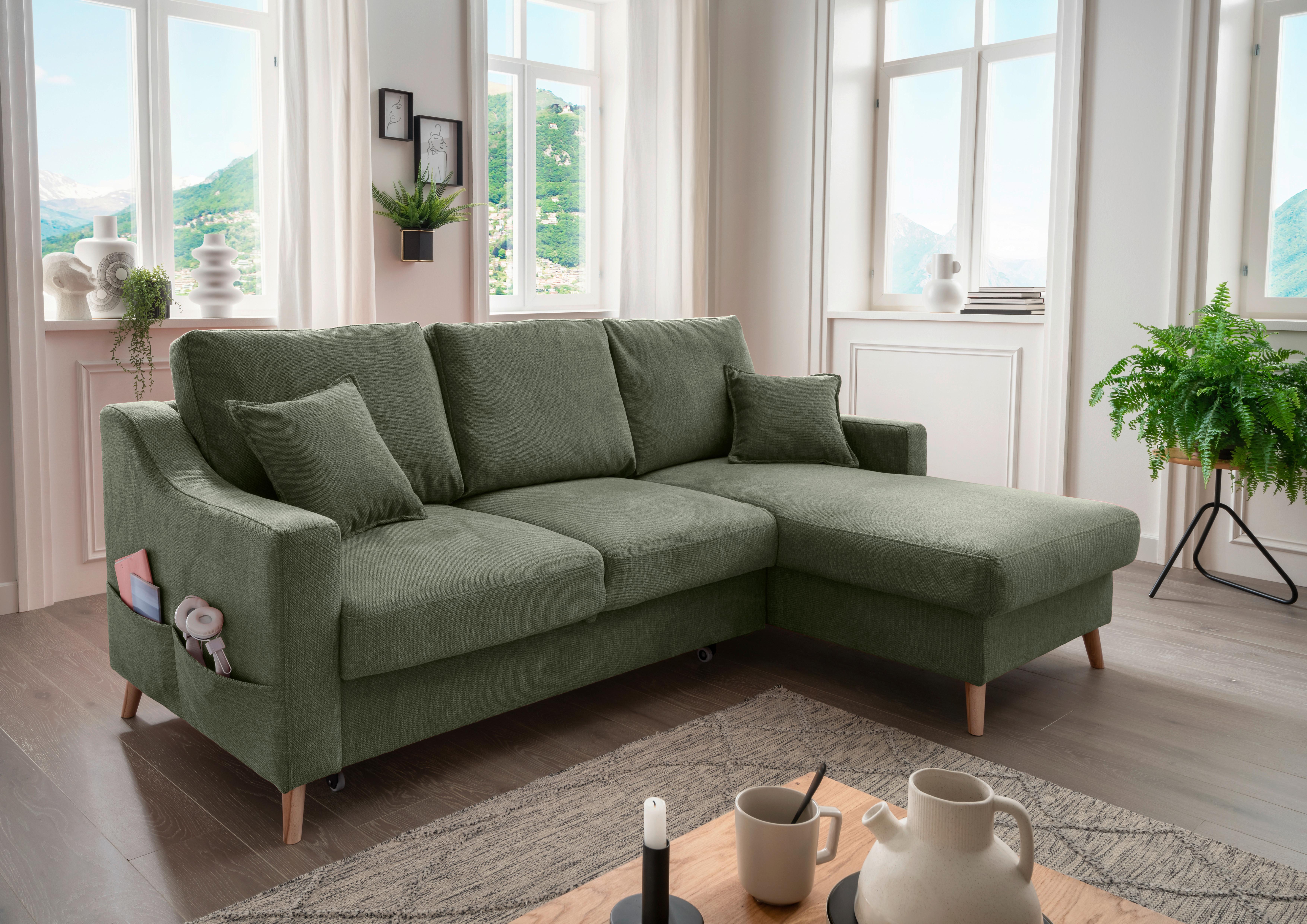 Ecksofa Valentina Dunkelgrün S: 228x150 Cm - Dunkelgrün/Naturfarben, MODERN, Textil (228/150cm) - Livetastic