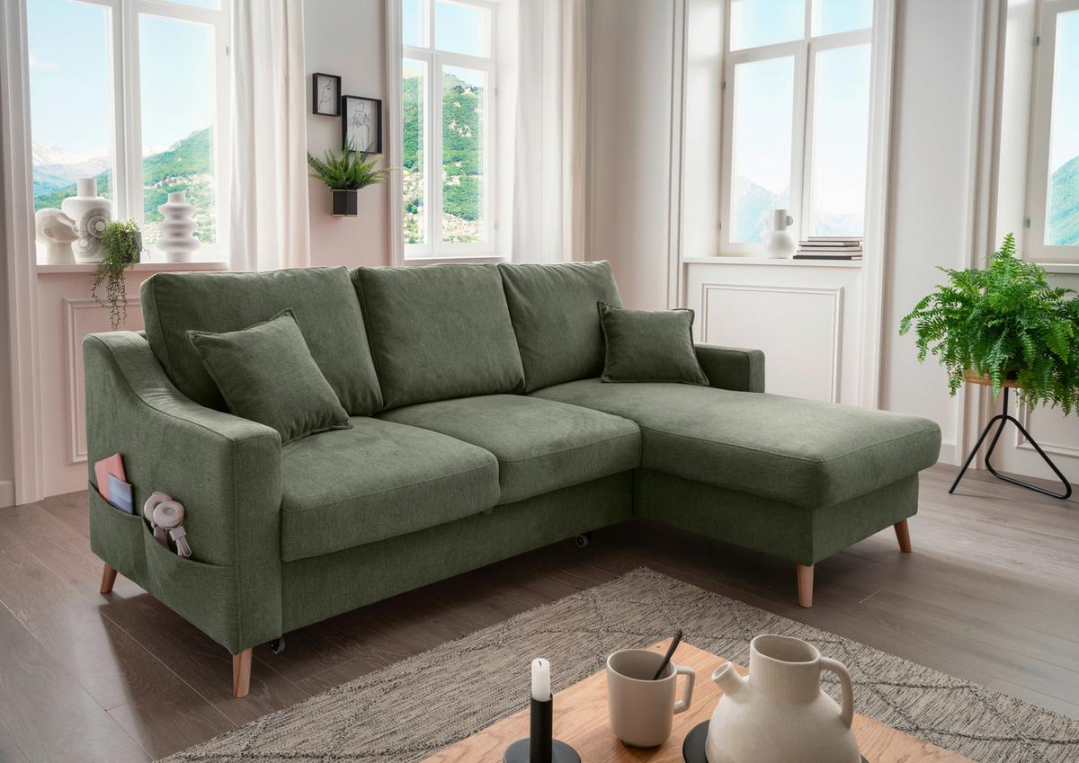 Ecksofa Valentina Dunkelgrün S: 228x150 Cm - Dunkelgrün/Naturfarben, MODERN, Textil (228/150cm) - Livetastic