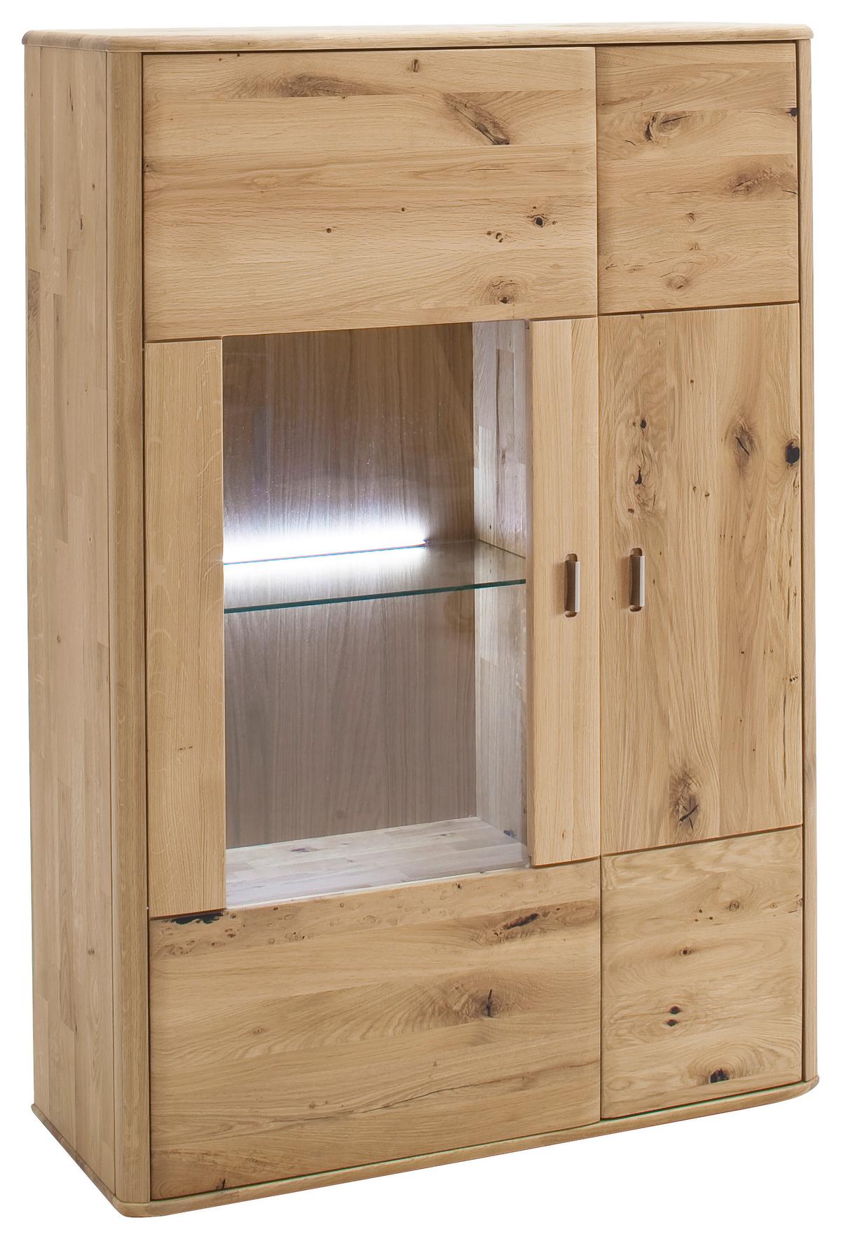 Highboard Massiv B: 96 cm Ravello Eichefarben - Eichefarben, Design, Glas/Holz (96/140/38cm) - Livetastic