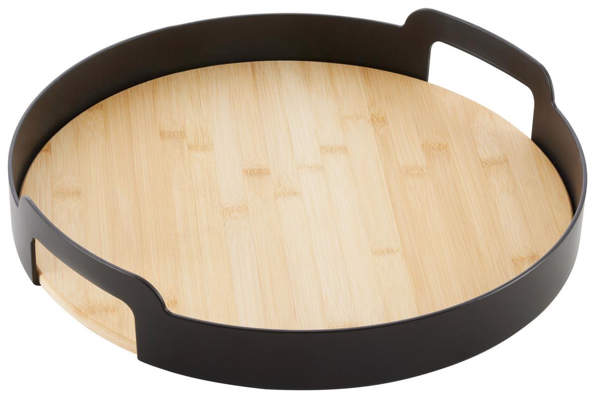 Servírovací podnos BETTY RUND - čierna, Modern, plast/prírodné materiály (37,5/7cm) - Mömax