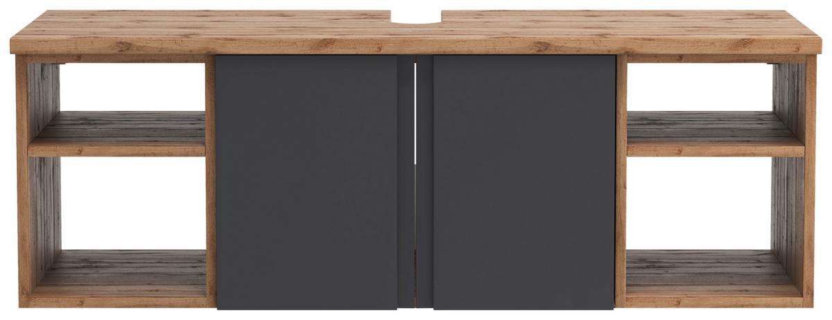 Hängender Waschbecken- Unterschrank Arosa B: 120 Cm - Eiche Wotan/Grau, MODERN, Holzwerkstoff (120/41/47cm) - Held
