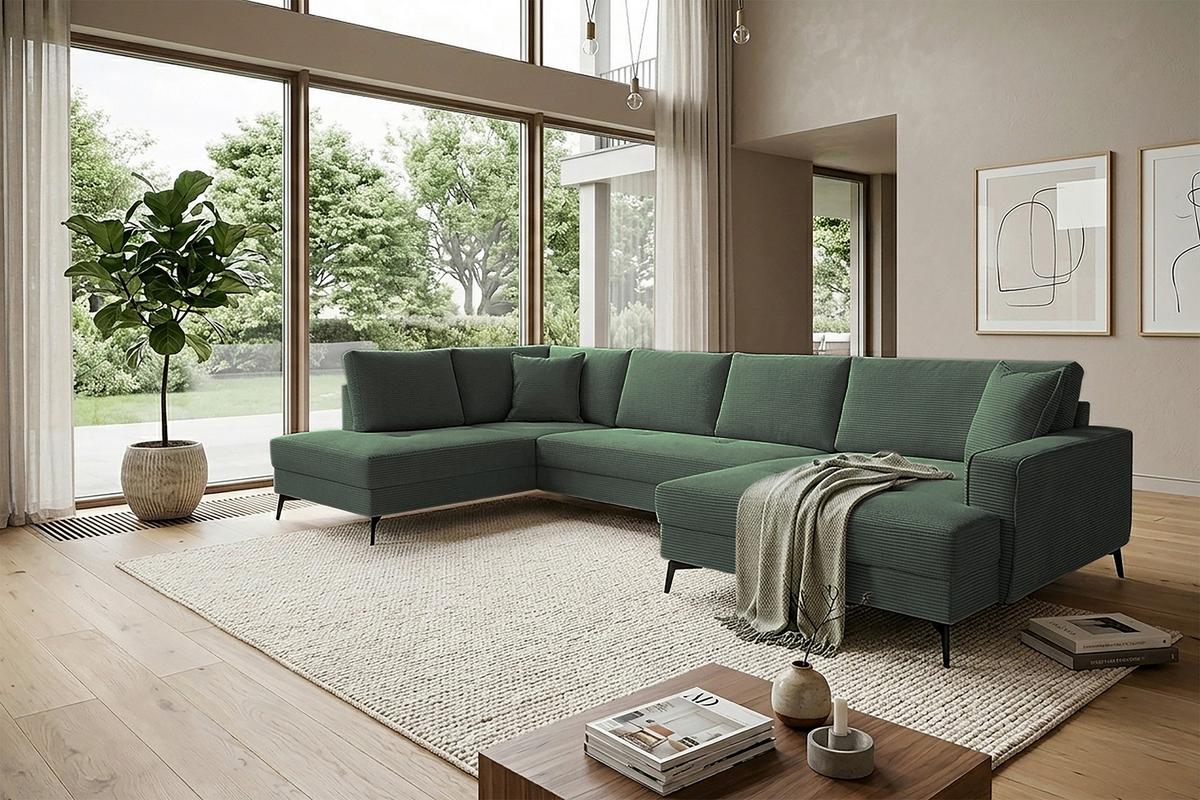 Wohnlandschaft Zero D-Grün U-Form 195x362x173cm - Dunkelgrün/Schwarz, Trend, Textil (195/362/173cm)