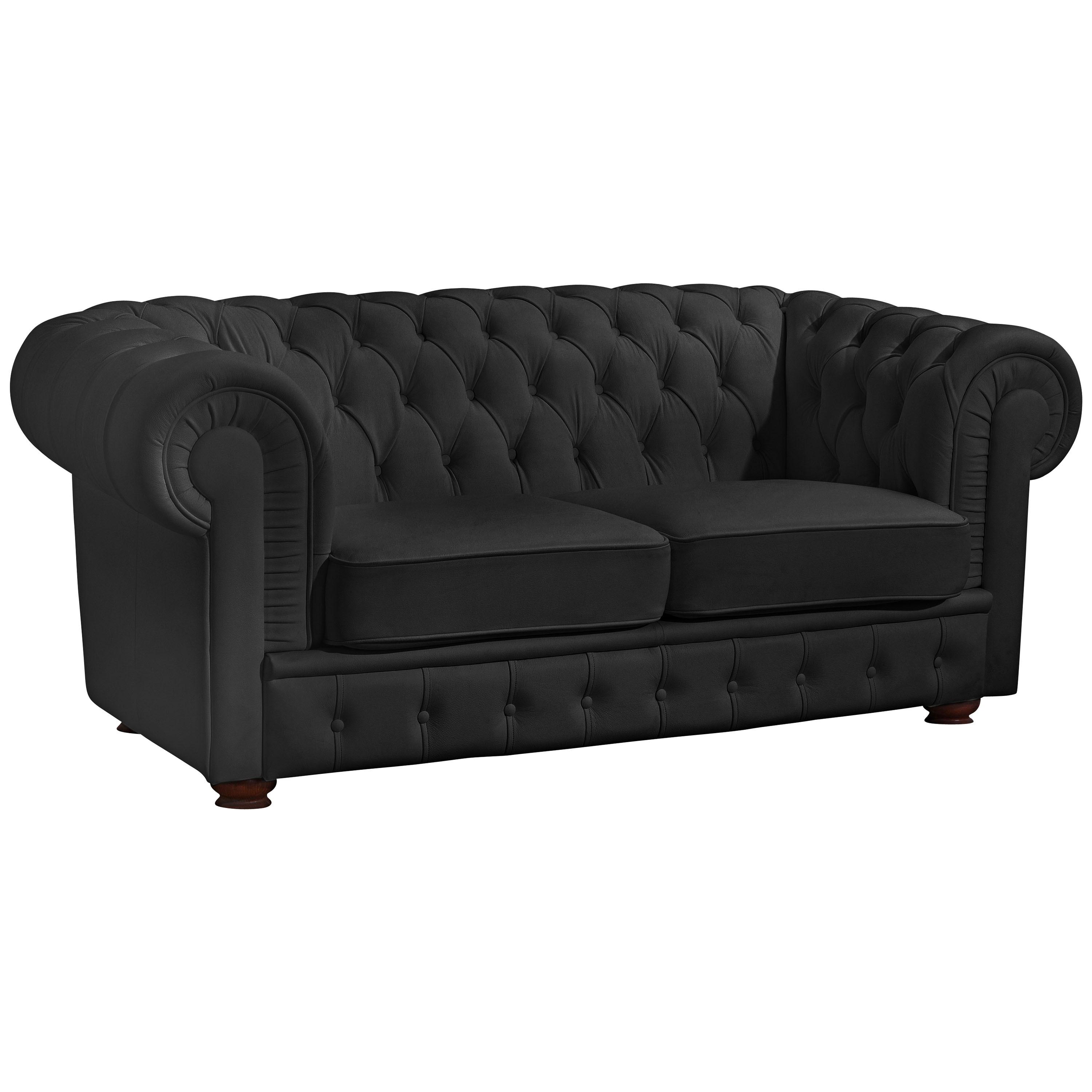 Chesterfield-Sofa Bridgeport Schwarz 2-Sitzer, Lederlook - Nussbaumfarben/Schwarz, Design, Textil (172/76/98cm) - Max Winzer