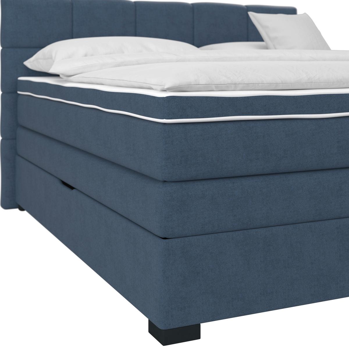 Boxspringbetten mit Topper 200x200 April - Blau/Schwarz, MODERN, Textil (200/200cm)