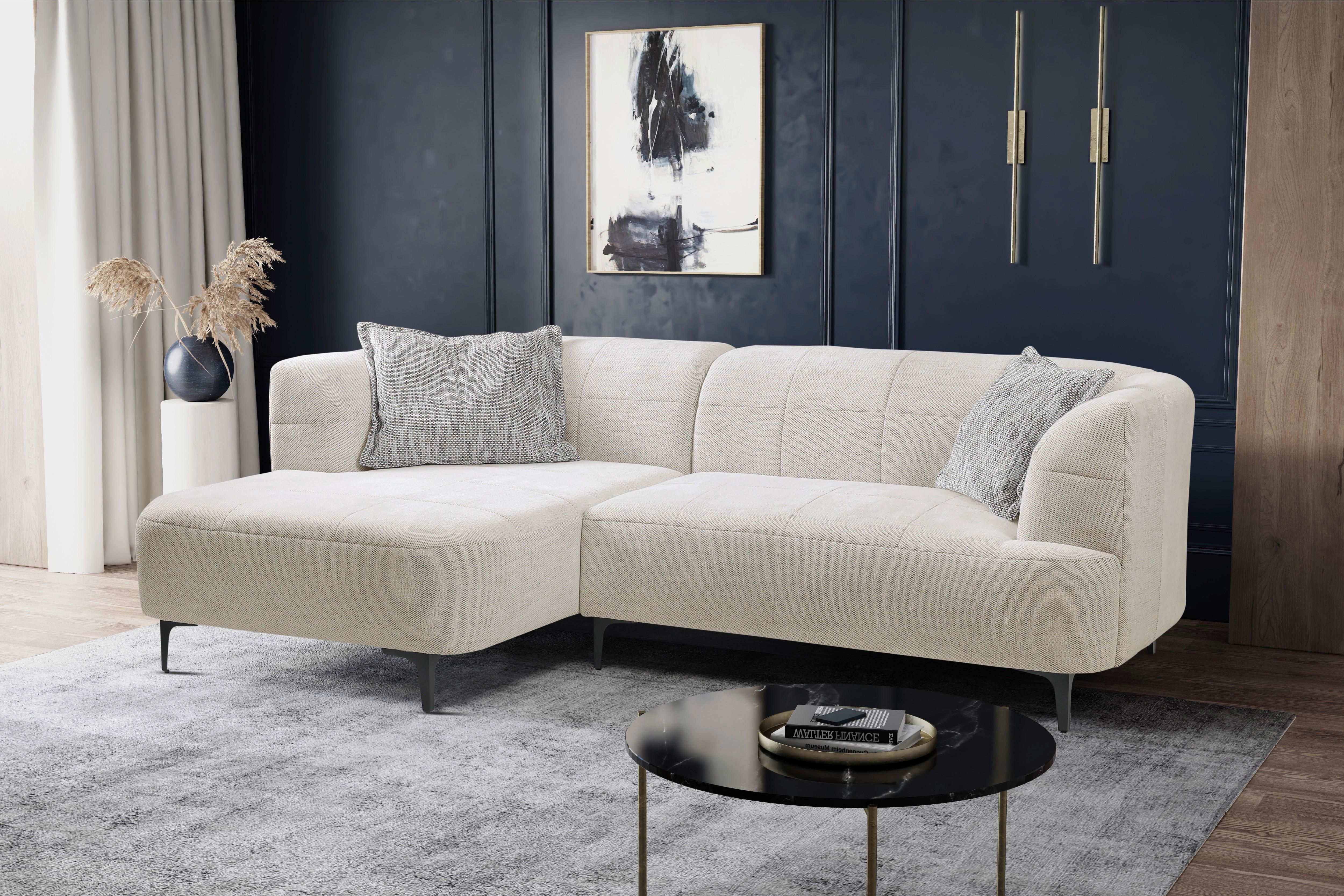 Ecksofa Lou Creme/Schwarz, 158 cm - Creme/Schwarz, Design, Textil (158/247cm) - MID.YOU