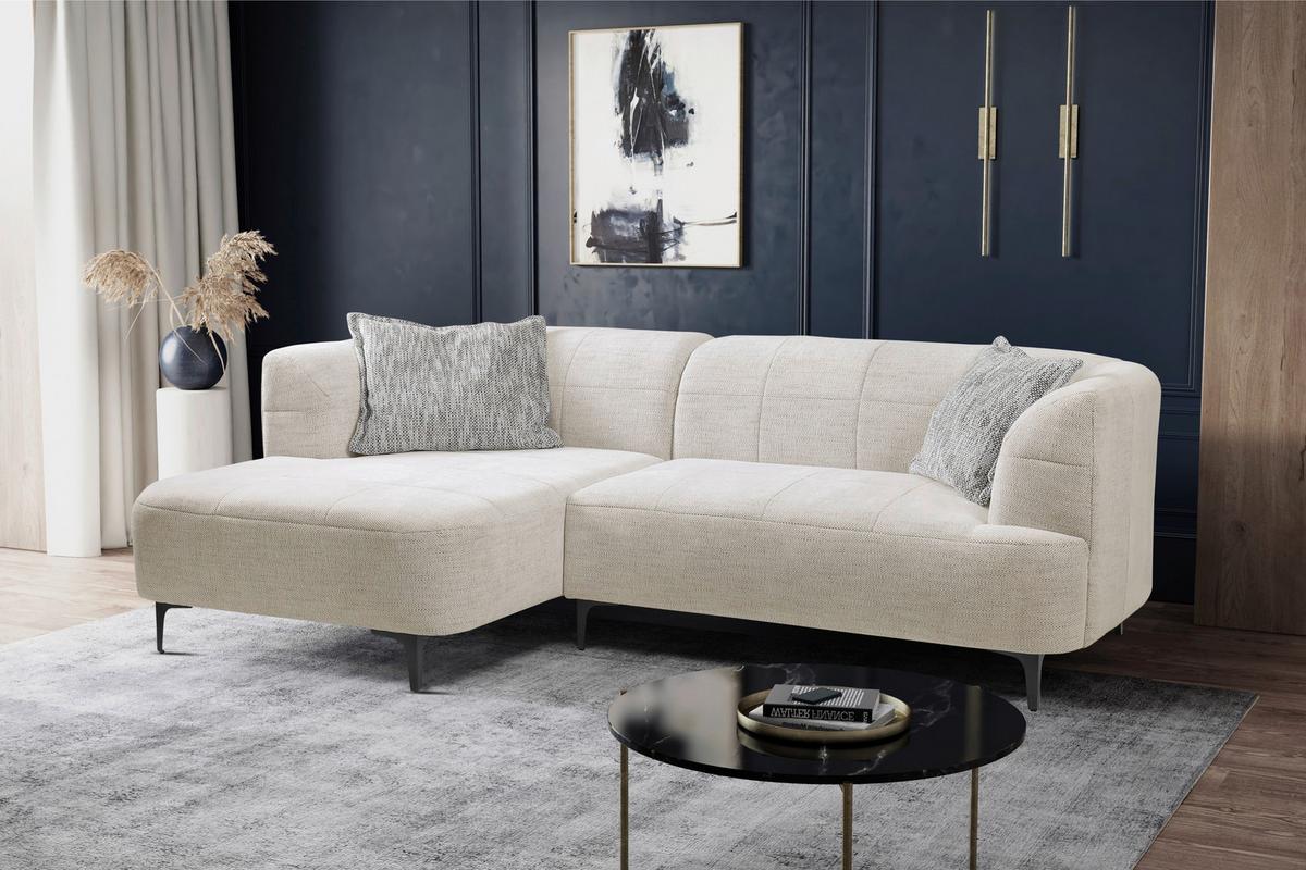Ecksofa Lou Creme/Schwarz, 158 cm - Creme/Schwarz, Design, Textil (158/247cm) - MID.YOU