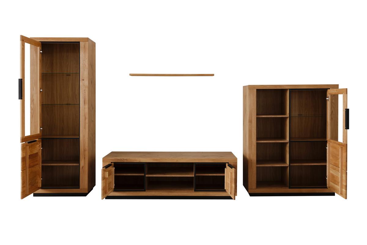 Wohnwand Wildeiche, B: 387 Cm - Wildeiche/Schwarz, Design, Glas/Holz (387/200/54cm) - MID.YOU