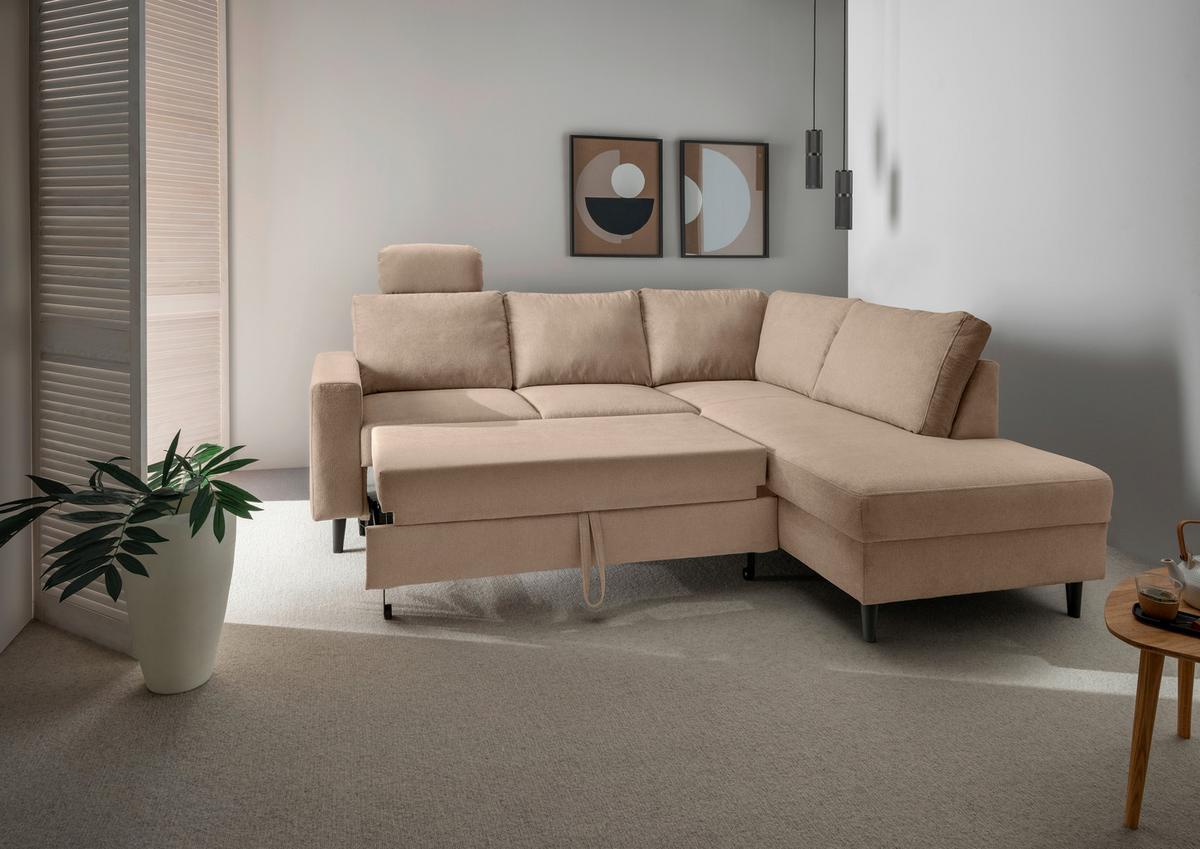 Eckschlafsofa Passione Hellbraun S: 242x200 Cm - Hellbraun/Schwarz, MODERN, Textil (242/200cm) - Livetastic