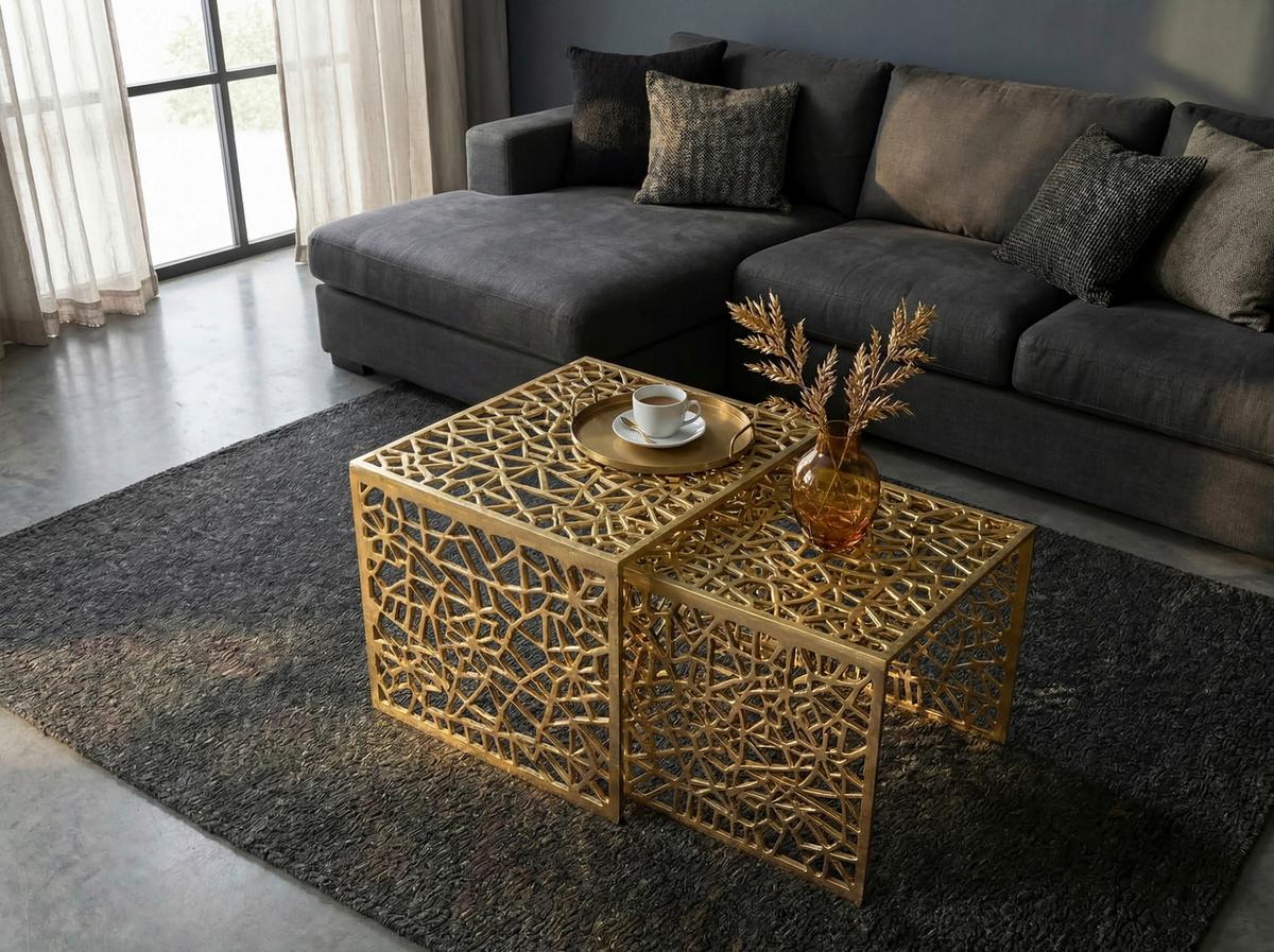 SATZTISCH Goldfarben 2-teilig - Goldfarben, Design, Metall (50/40/40/35/40/35cm) - MID.YOU