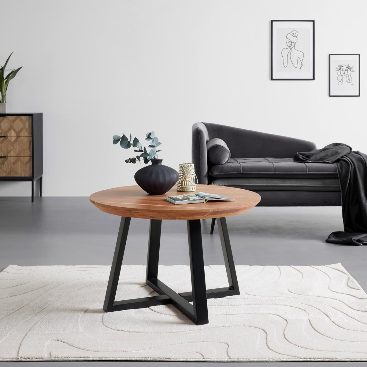 Konferenční stolek Safaga, dřevo/kov - černá/přírodní barvy, Natur, kov/dřevo (70/70/45cm) - Zandiara