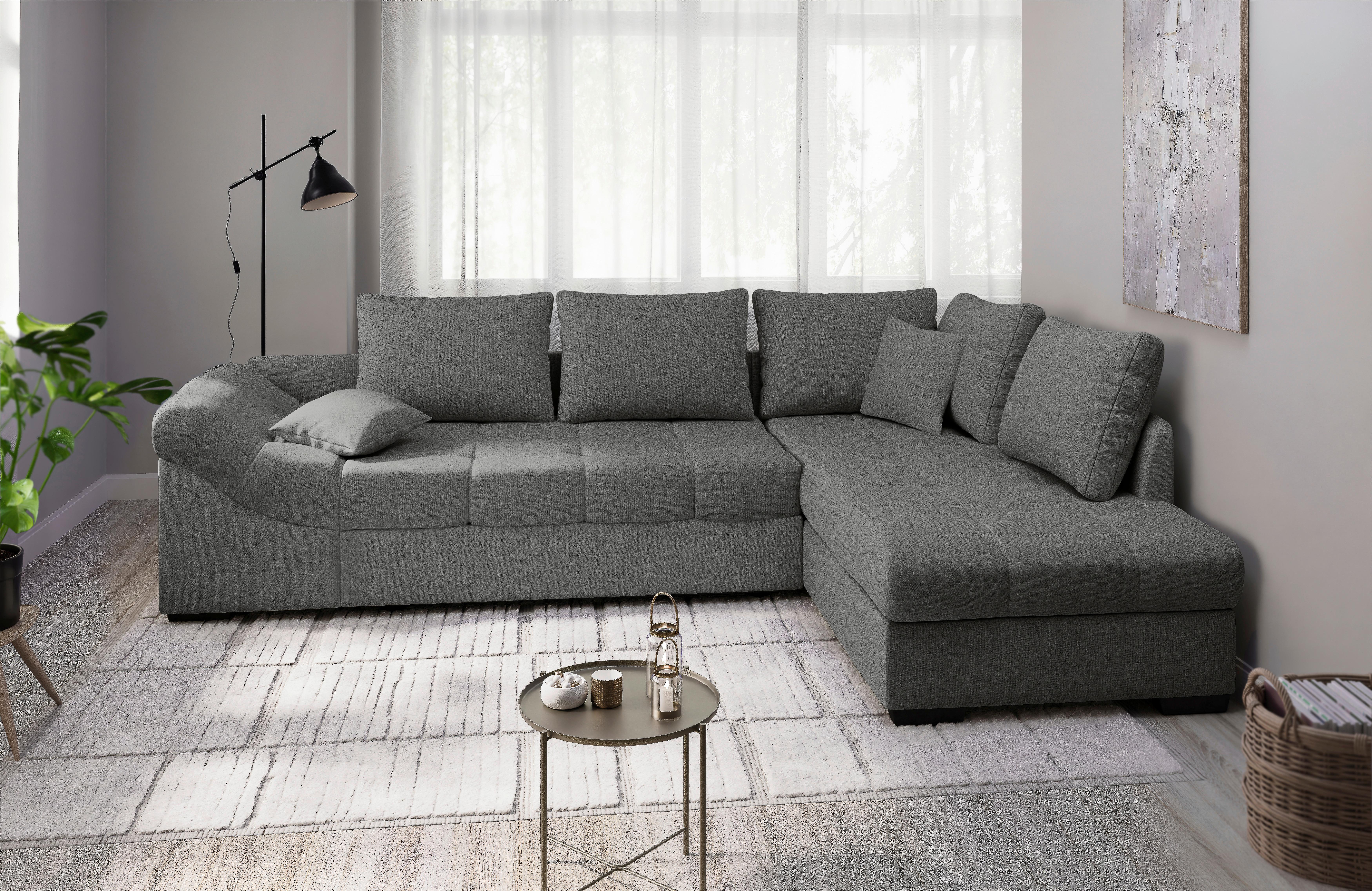 Eckschlafsofa Alvito Graubraun S: 298x202 Cm - Graubraun/Schwarz, MODERN, Textil (298/202cm) - MID.YOU