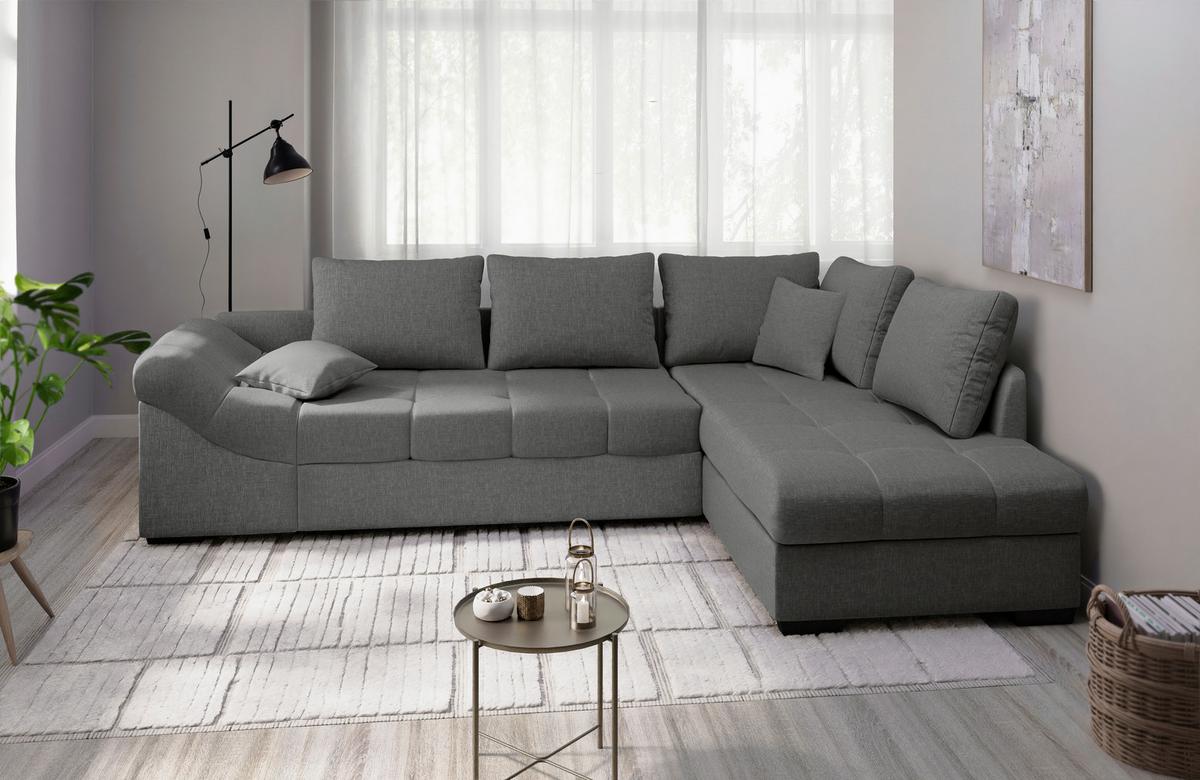 Eckschlafsofa Alvito Graubraun S: 298x202 Cm - Graubraun/Schwarz, MODERN, Textil (298/202cm) - MID.YOU