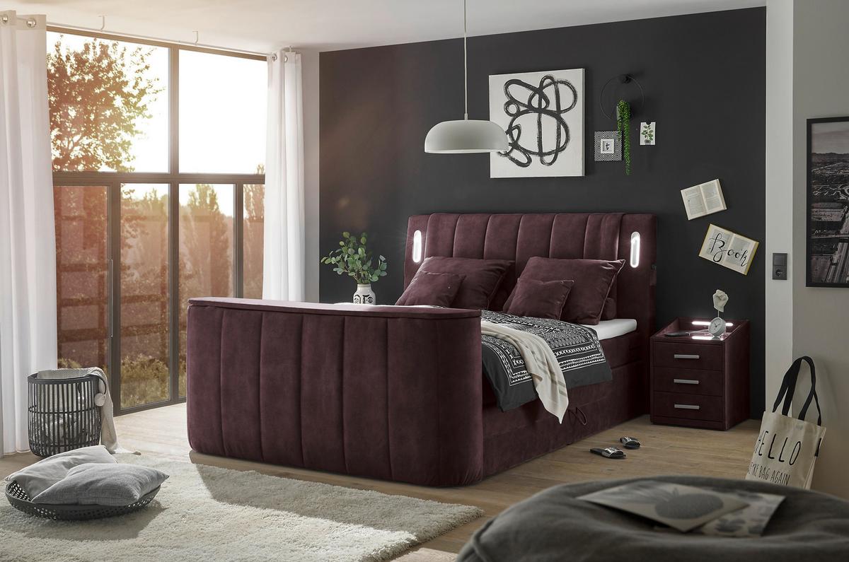 Boxspringbett mit Topper 180x200 cm Dallas - Aubergine, MODERN, Holzwerkstoff/Textil (180/200cm) - MID.YOU