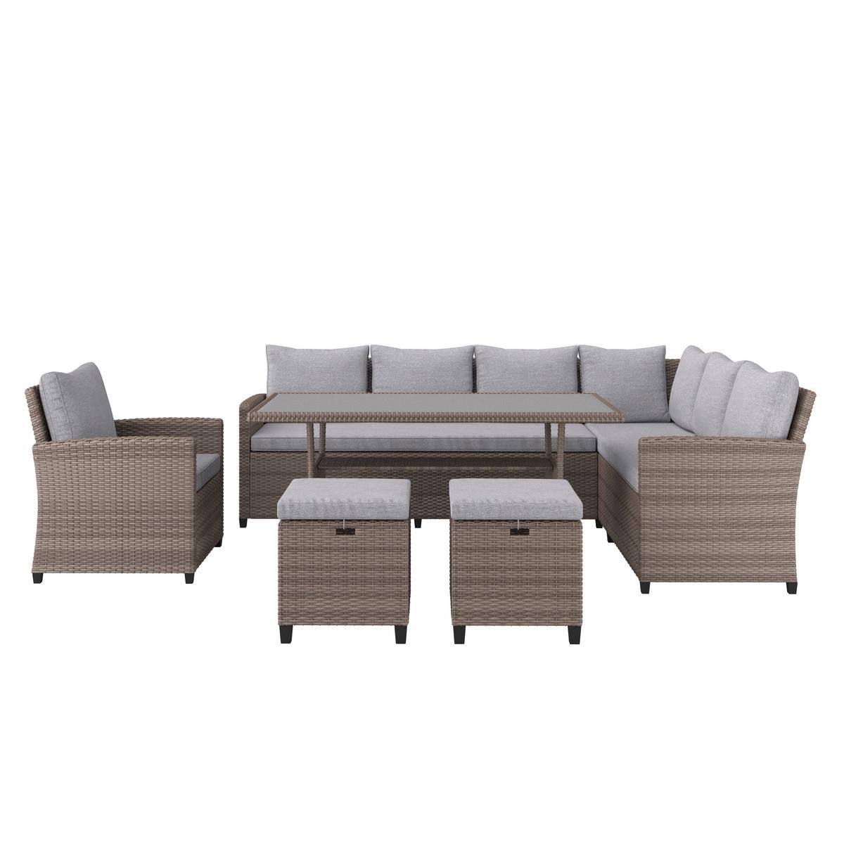 Loungegarnitur 5-Tlg. Porto aus Kunststoff mit Kissen - Grau, MODERN, Kunststoff/Textil (232/175cm) - Beldano