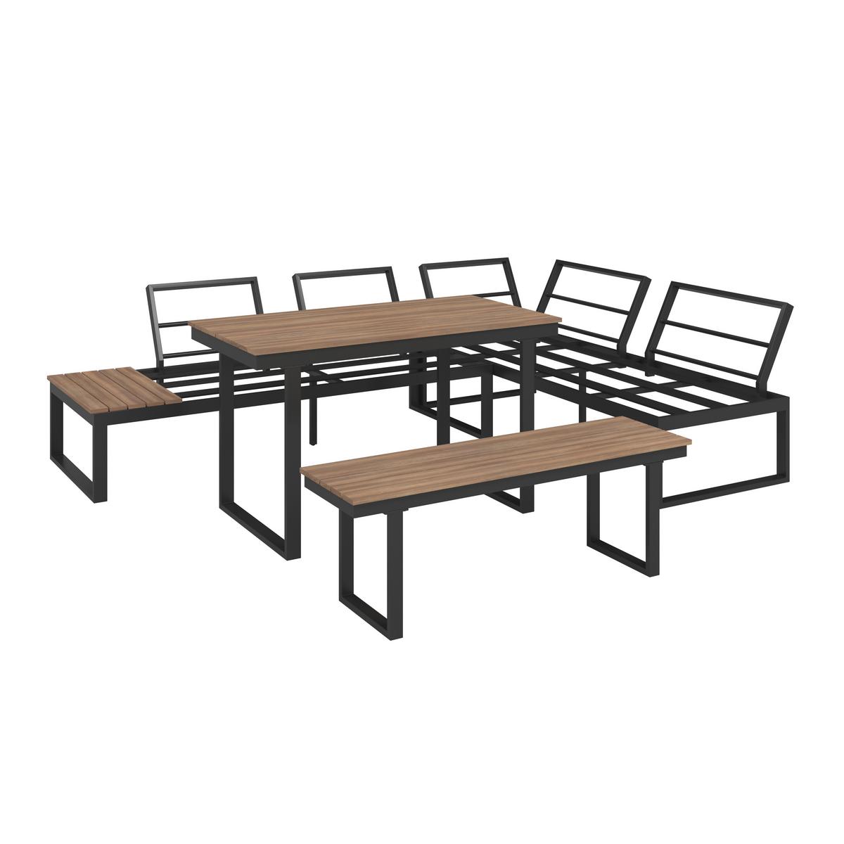 Loungegarnitur 3-Tlg Bern Metall/Kunststoff mit Kissen - Dunkelgrau/Anthrazit, MODERN, Kunststoff/Textil (254/184cm) - Beldano