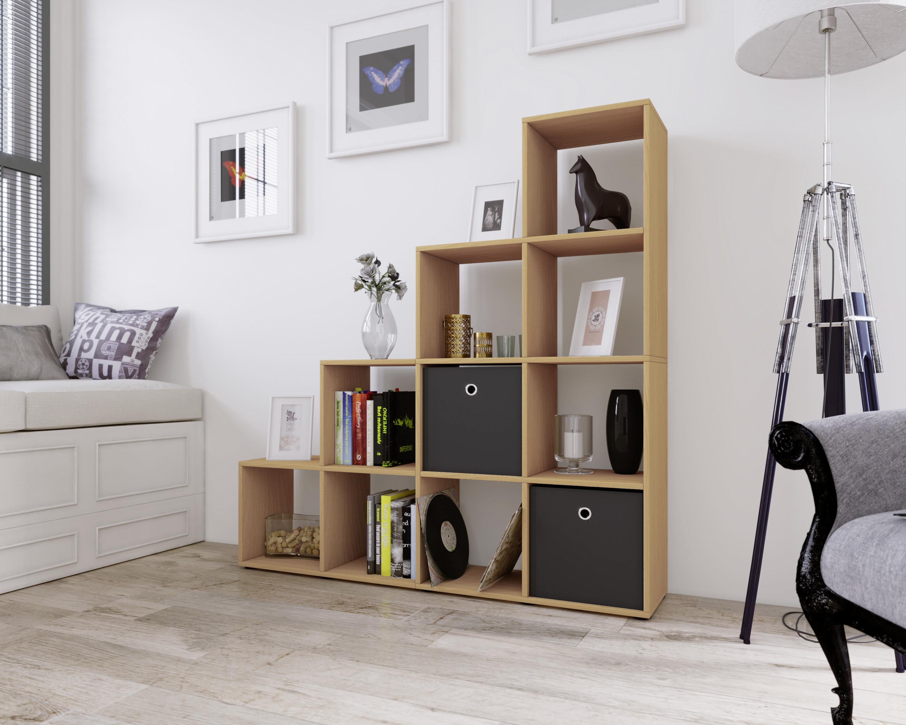 Standregal Dekor Napoli 142,5 cm Buchefarben - Buchefarben/Schwarz, KONVENTIONELL, Holzwerkstoff (142,5/138,5/29cm) - MID.YOU