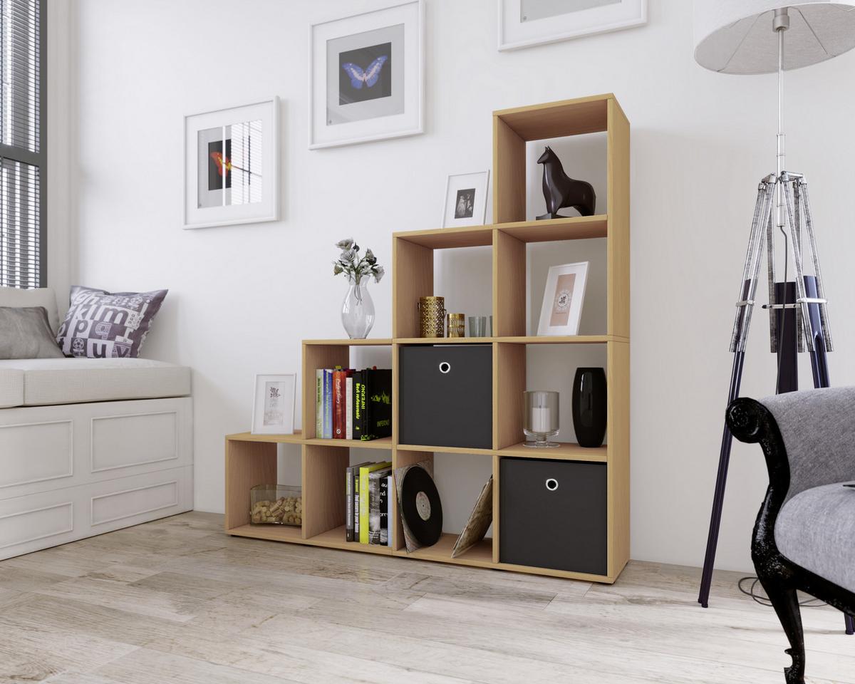 Regál na dekorácie Napoli š: 142,5 cm buk - čierna/farba buka, Konventionell, kompozitné drevo/plast (142,5/138,5/29cm) - MID.YOU