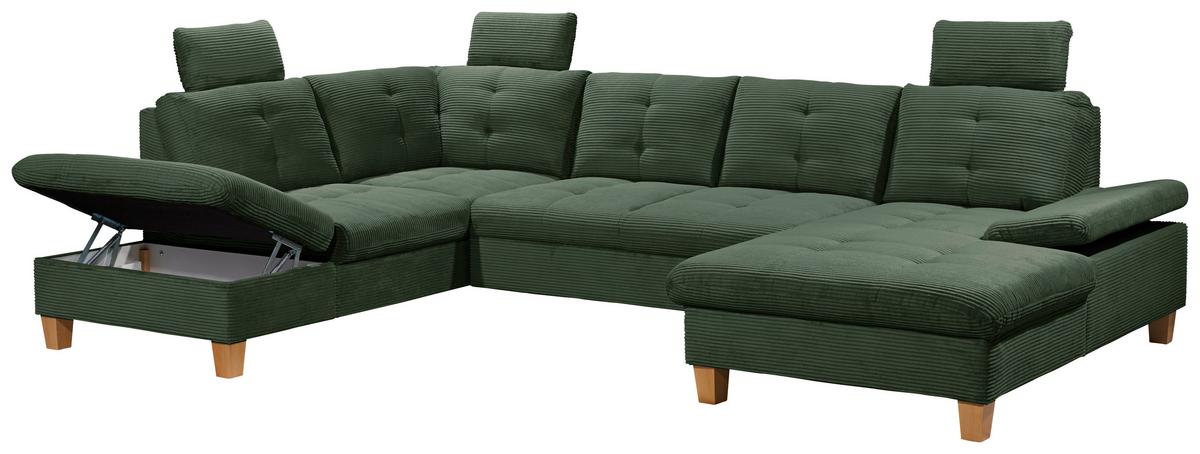 Wohnlandschaft Ascot Dunkelgrün U: 220x324x170 Cm - Dunkelgrün/Eichefarben, KONVENTIONELL, Textil (220/324/170cm) - MID.YOU