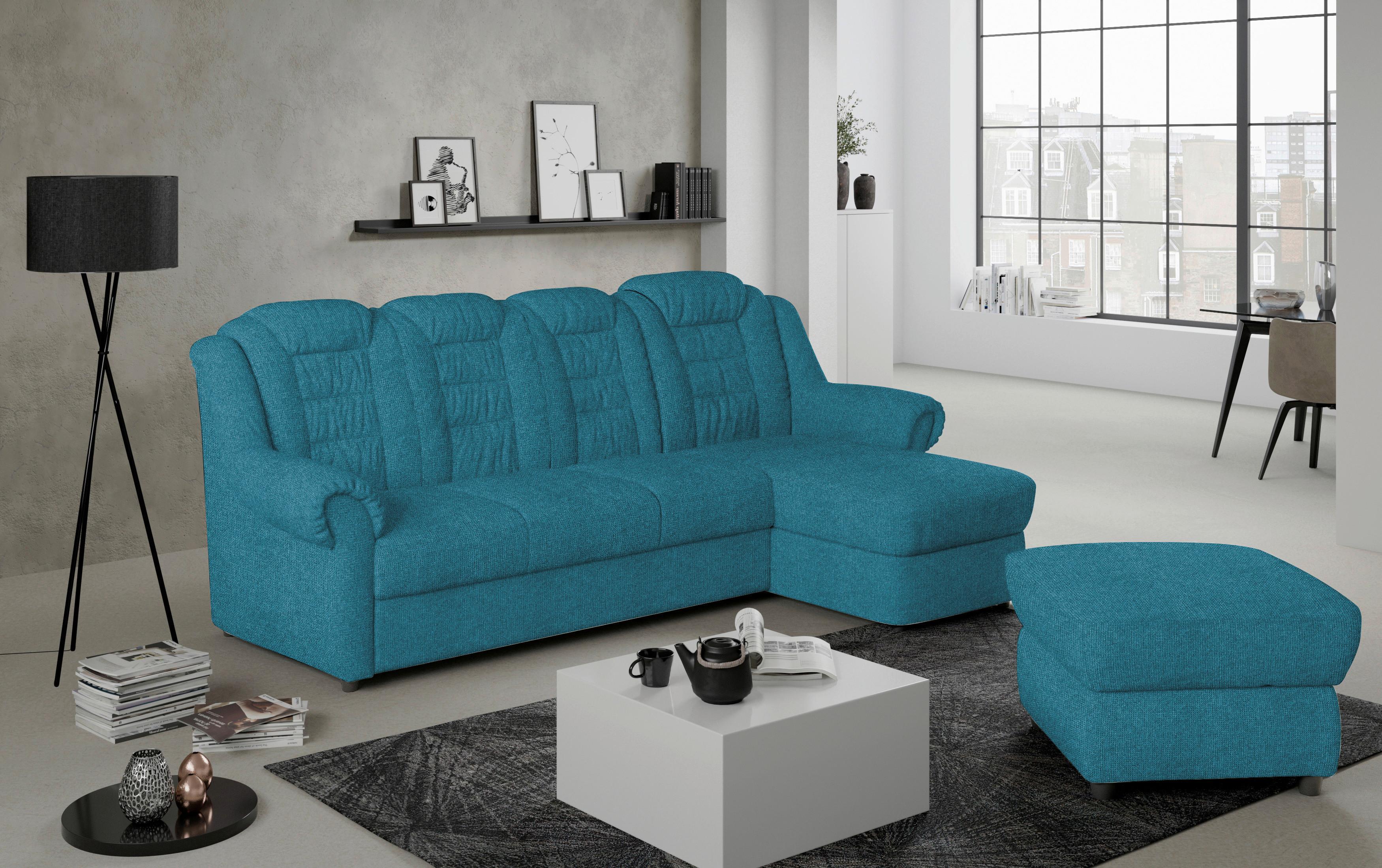 Ecksofa Boston Blau Chenille - Blau/Schwarz, KONVENTIONELL, Textil (262/165cm) - Livetastic