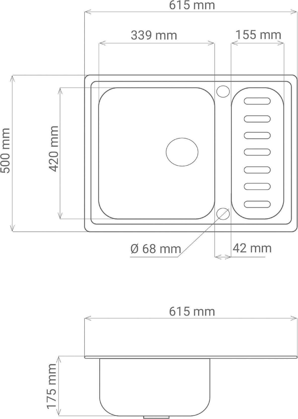 Spüle Edelstahl 61,5x17,5 cm - Edelstahlfarben, Basics, Metall (61,5/17,5/50cm) - Respekta