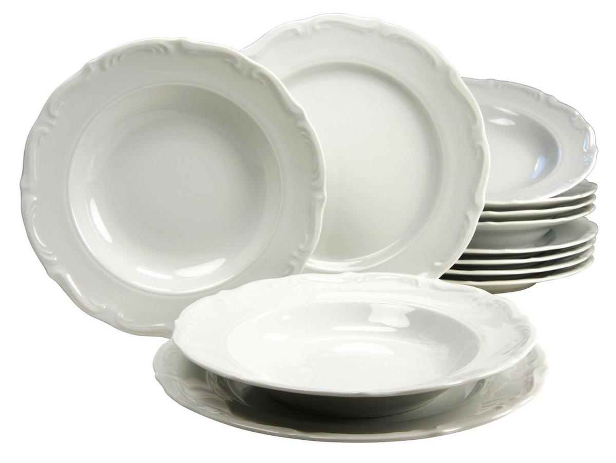 Tafelservice Porzellan 6 Personen Geschirr Set - Weiß, Keramik - Creatable
