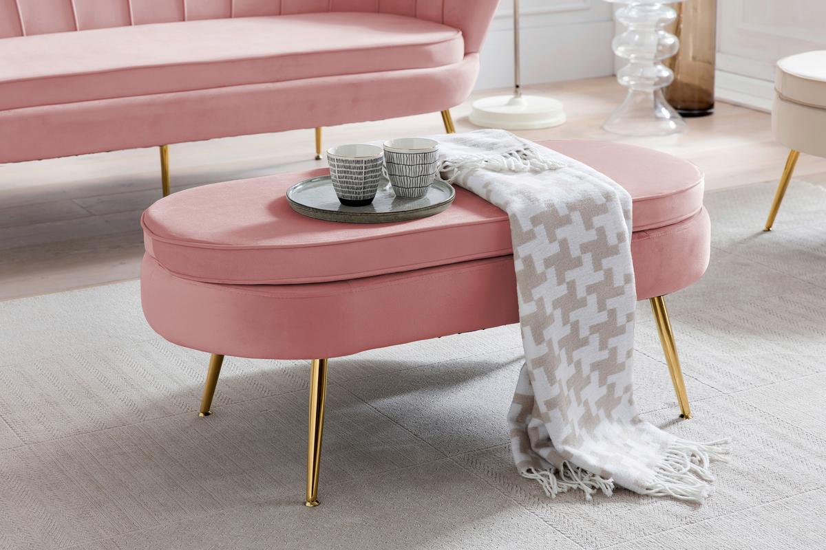 Hocker Rosa B: 99 Cm - Goldfarben/Rosa, MODERN, Textil (99/40/44cm) - Livetastic