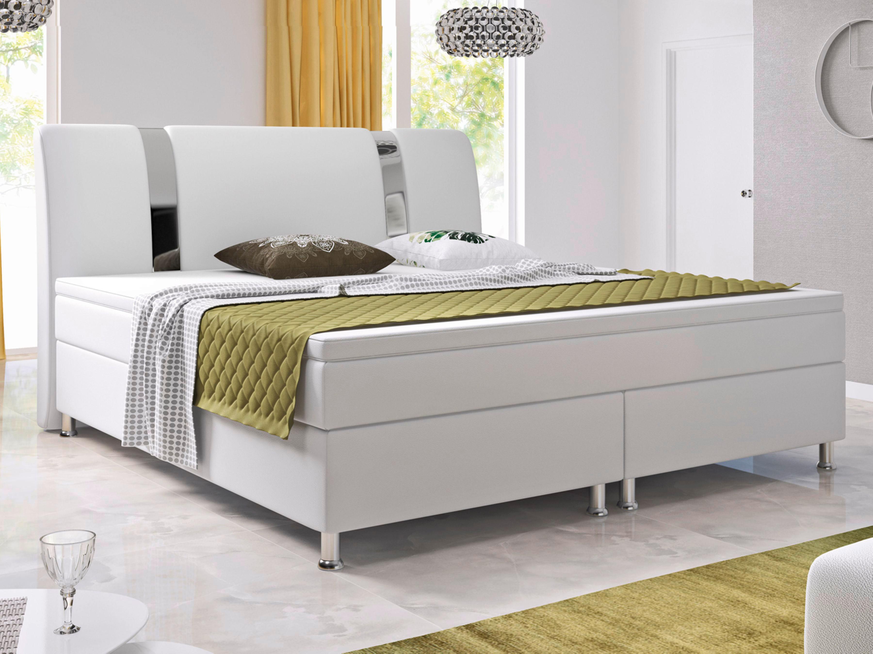 Boxspringbett Mit Topper / Matratze 180x200 Cm Riva - Silberfarben/Weiß, KONVENTIONELL, Leder/Textil (180/115/210cm) - MID.YOU